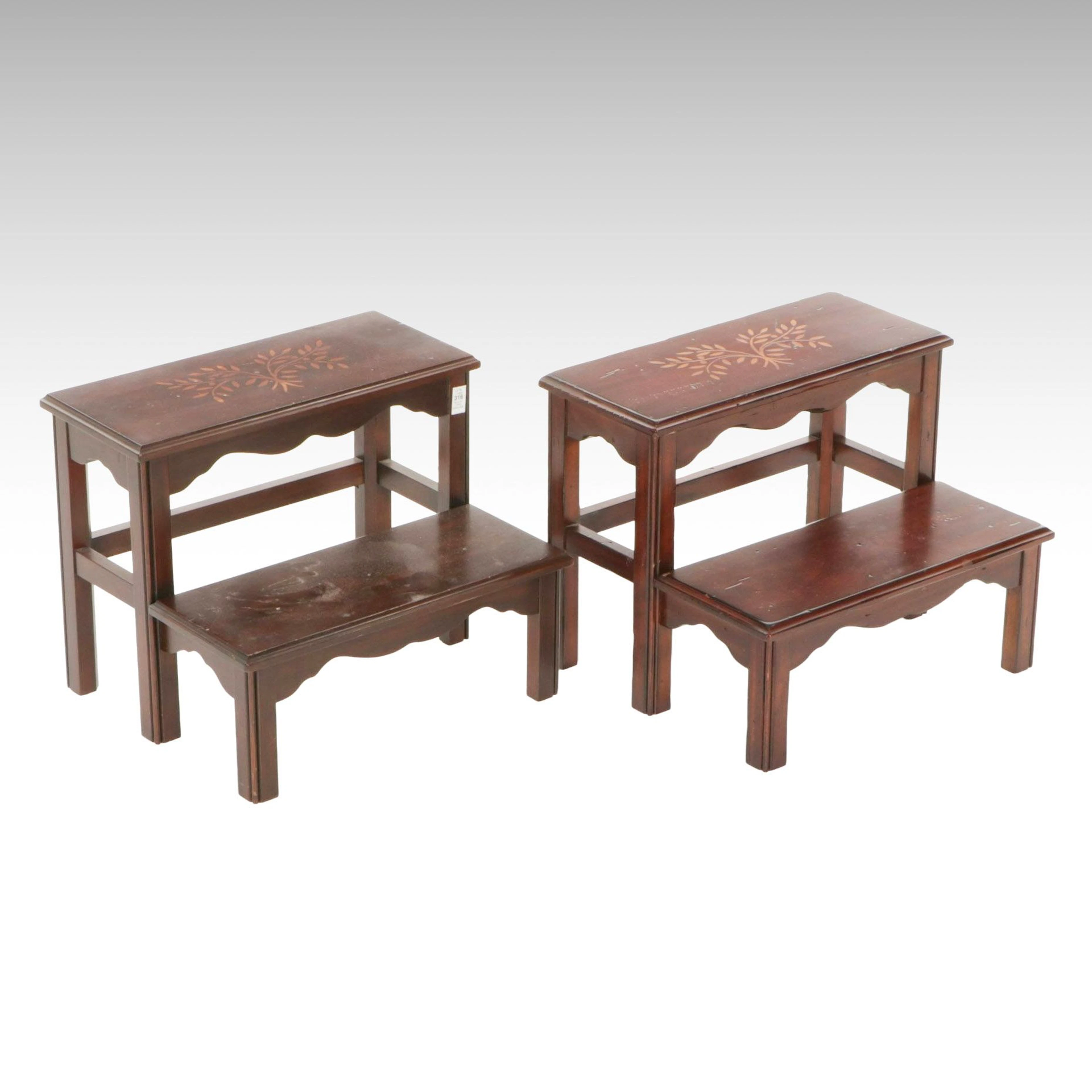 Two Harden Furniture Chippendale Style Mahogany Bed Steps, Late 20th Century