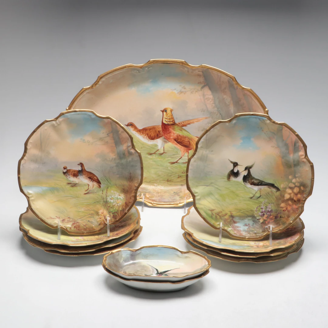 Limoges Hand-Painted Porcelain Game Bird Plates and Serving Platters