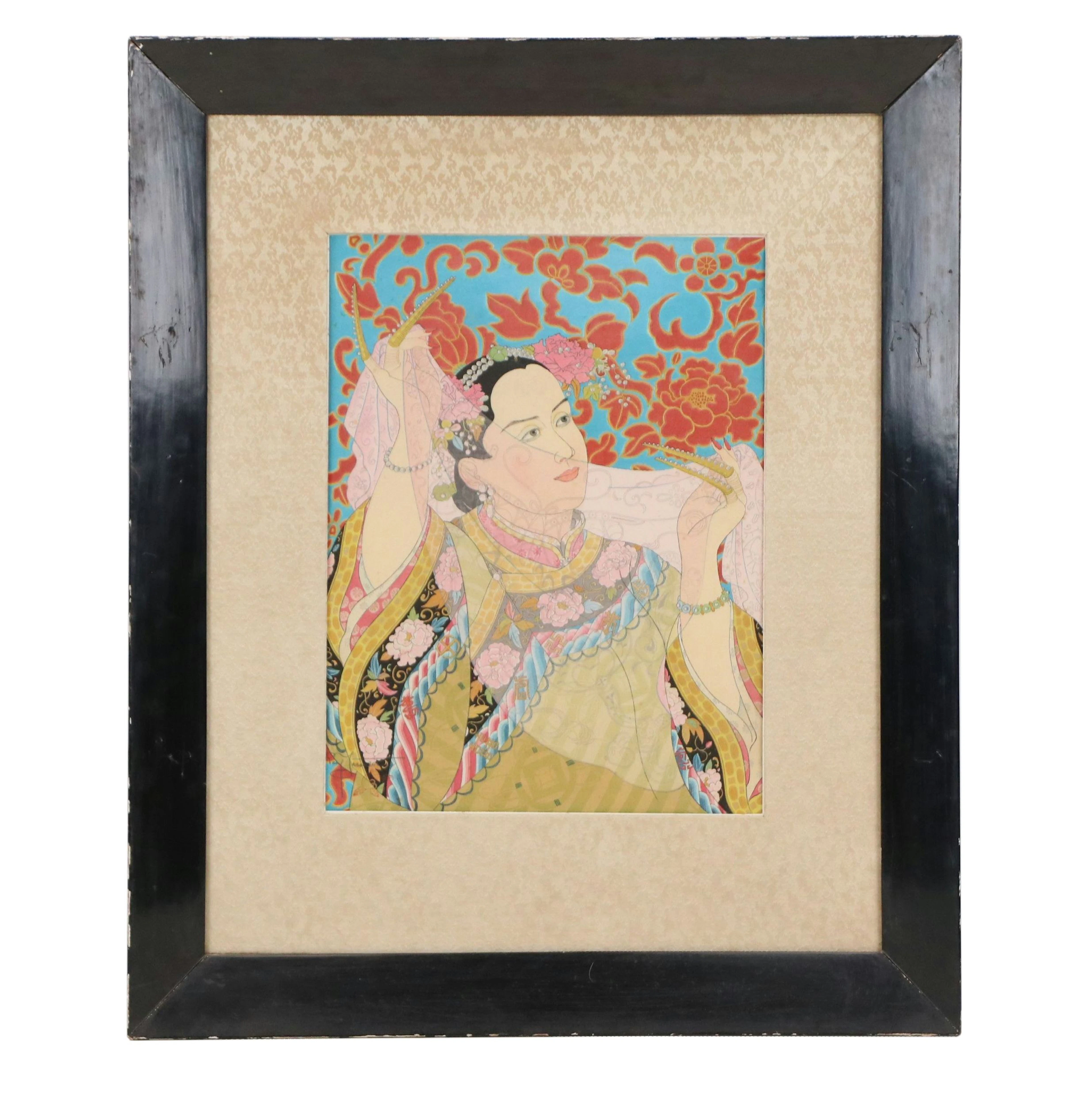 Vintage Paul Jacoulet Woodblock "Les Perles, Manchukuo," 1950