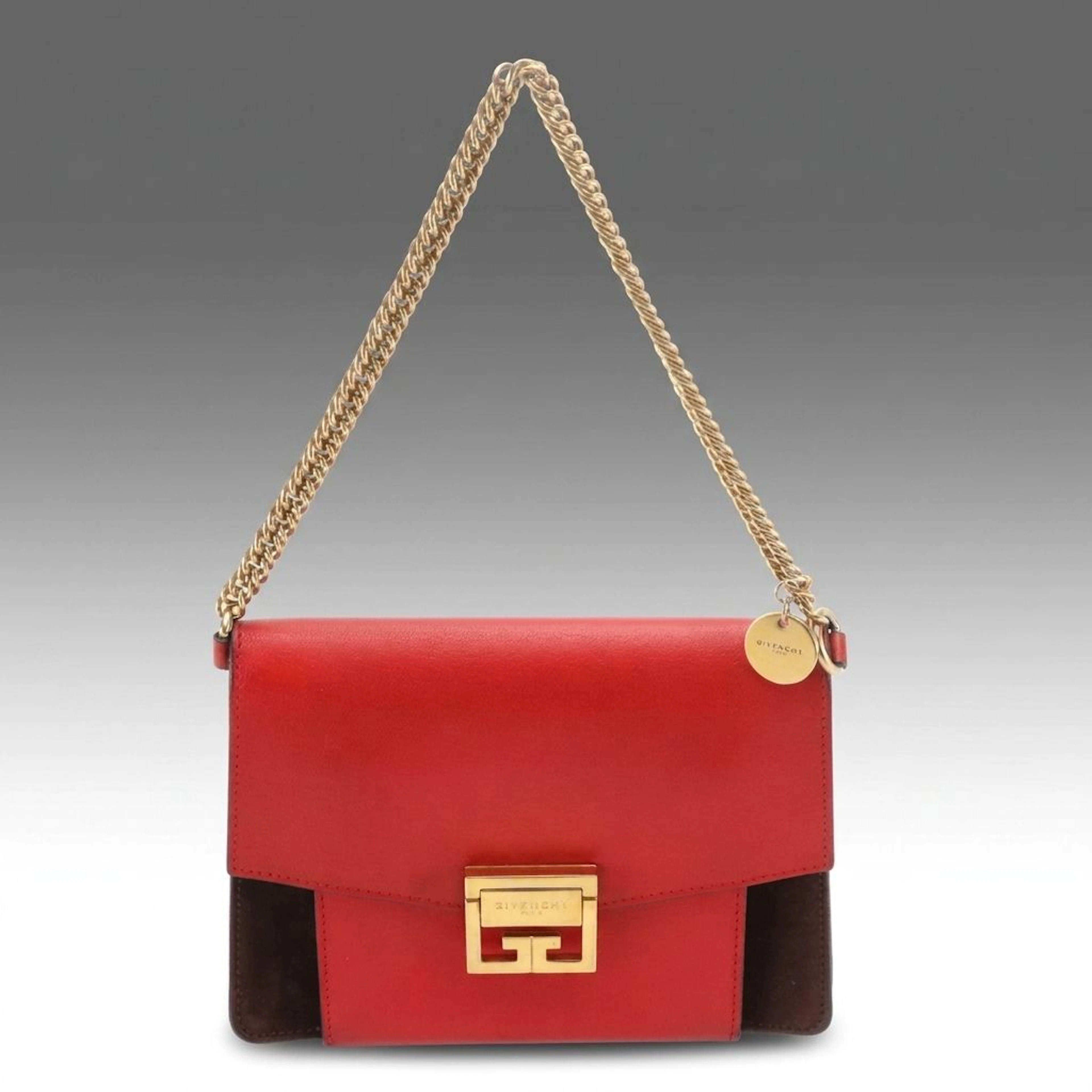 Givenchy GV3 Two-Way Flap Shoulder Bag in Red Leather and Brown Suede