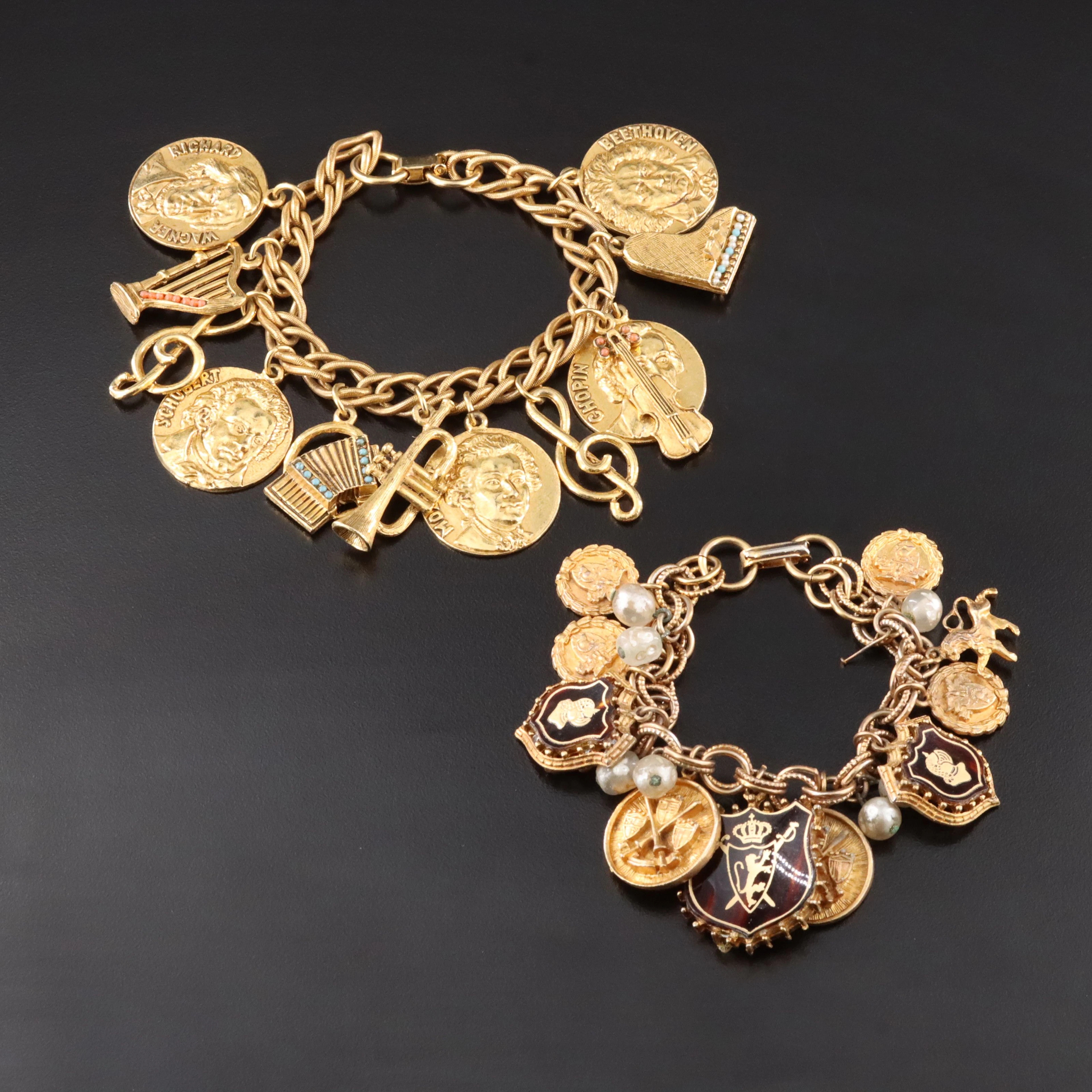 Vintage Charm Bracelets Featuring Classical Music Theme