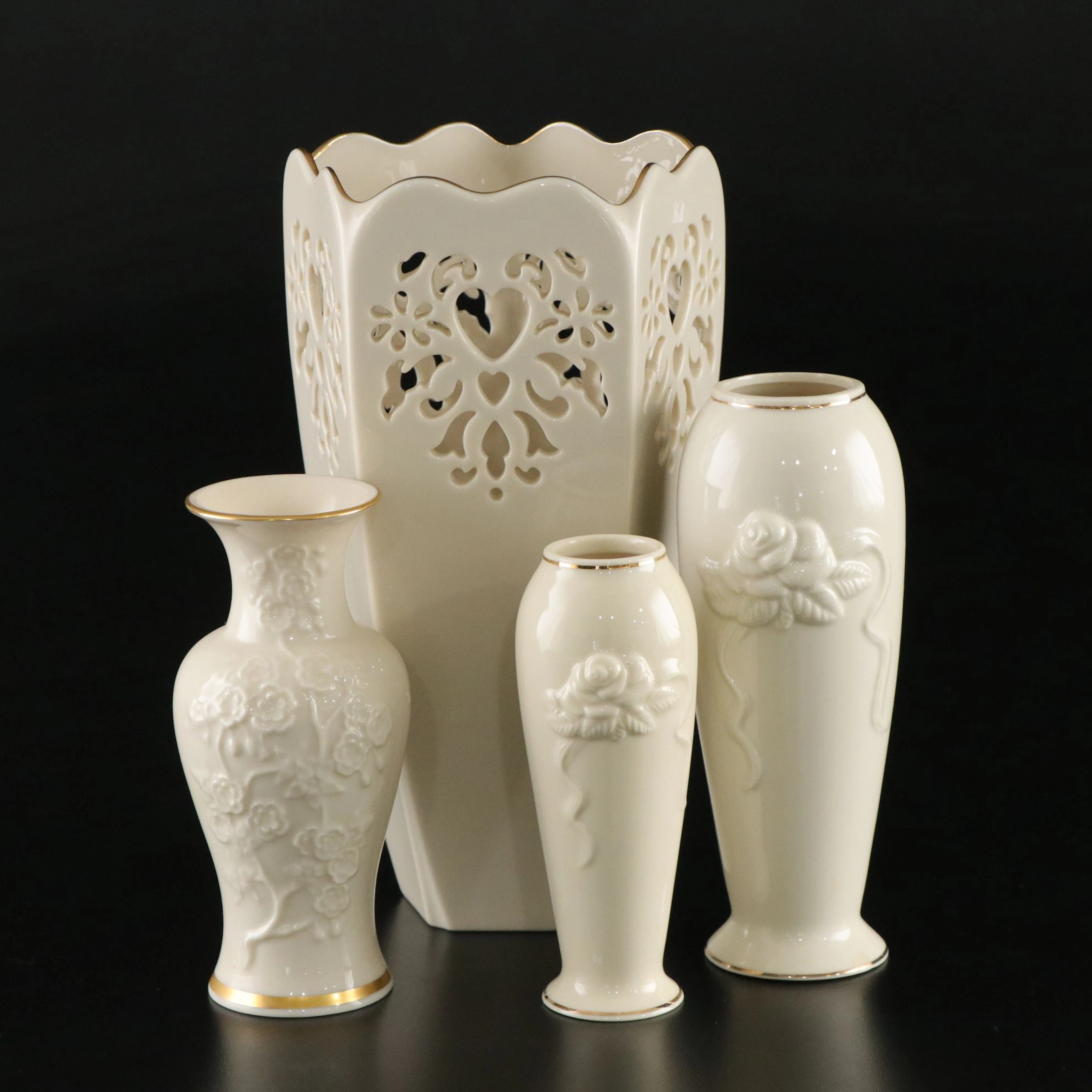 Lenox Porcelain Vase and Bud Vases, Late 20th Century