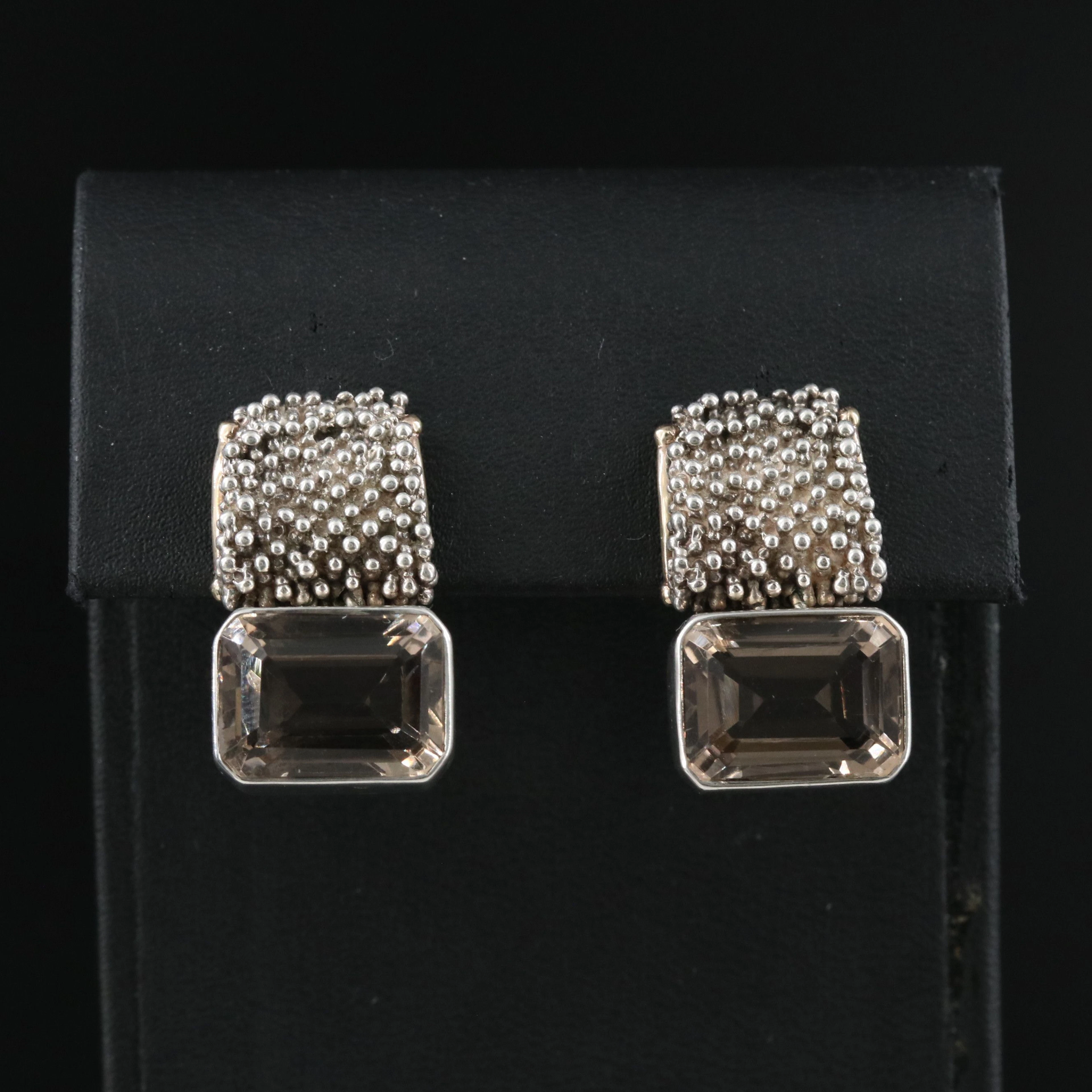 Michael Dawkings Sterling Smoky Quartz Earrings with 14K Accents