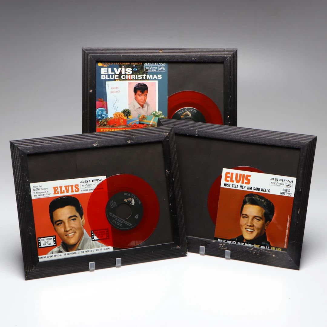 "Blue Christmas" and More Framed Elvis Presley Records, Mid-20th Century