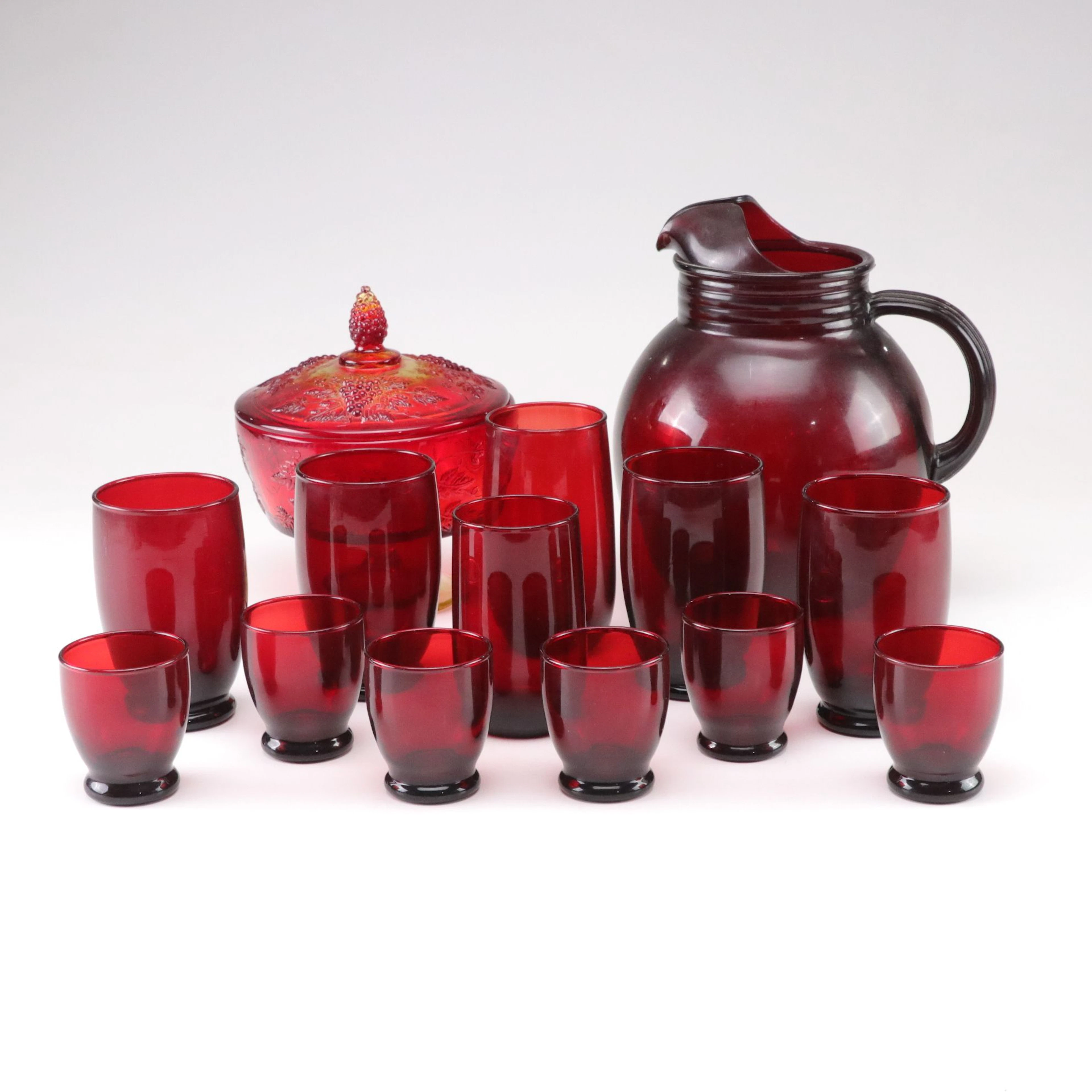 Amberina Glass Candy Dish & Anchor Hocking "Roly Poly Royal Ruby"