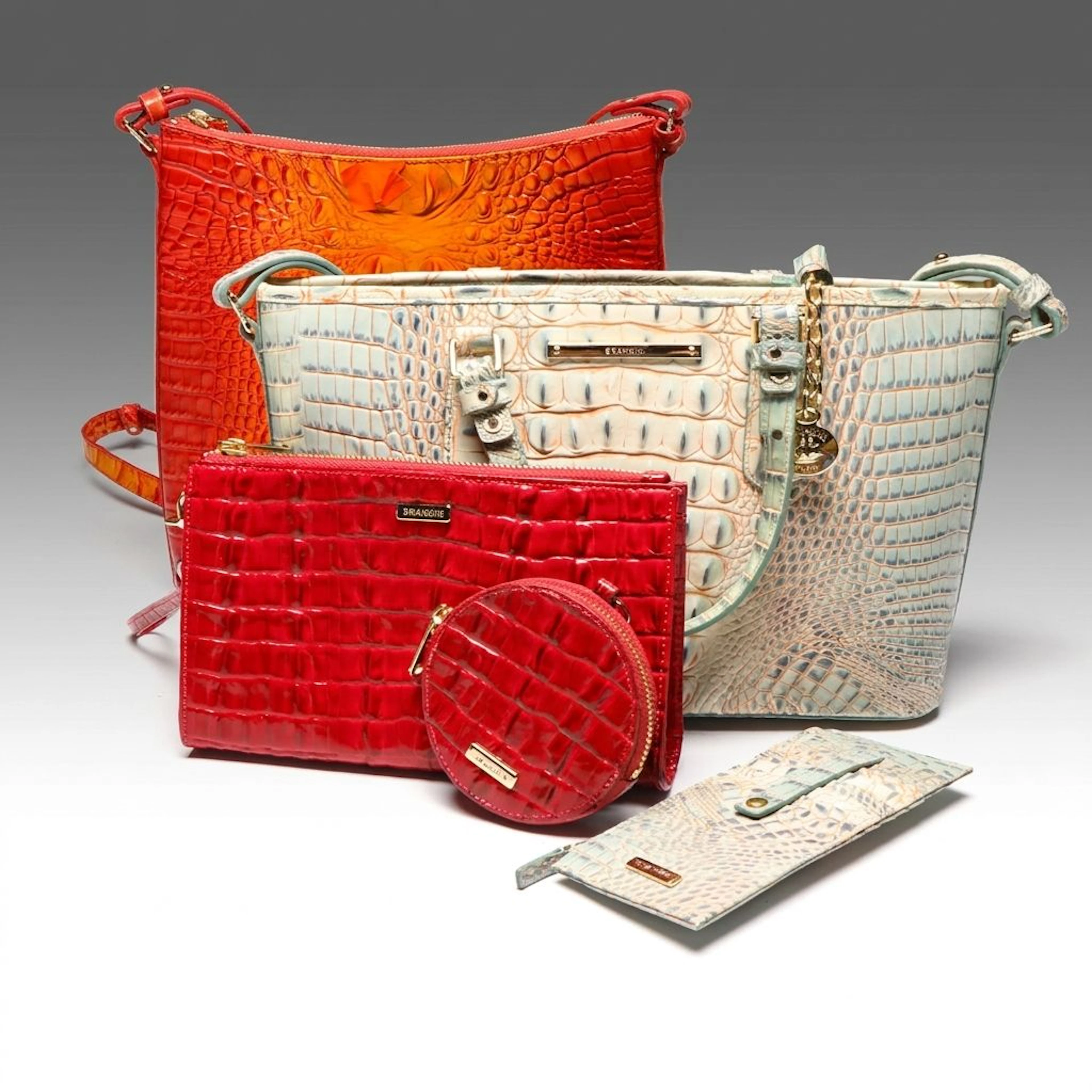 Brahmin Zip Crossbody Bags, Card Case Zip Wallet, & Pouches in Embossed Leather