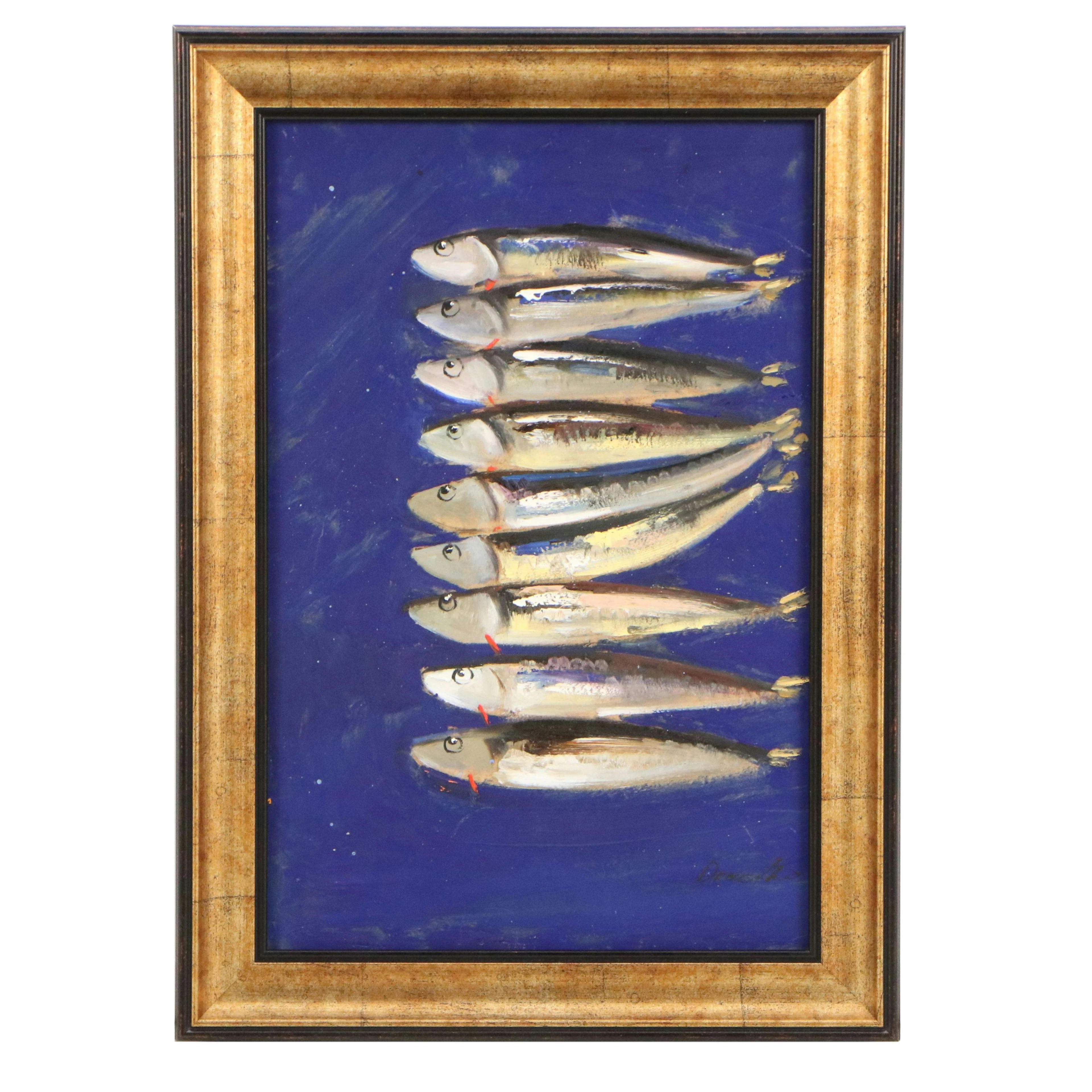 Natalie Demenko Oil Painting of Sardines, 21st Century