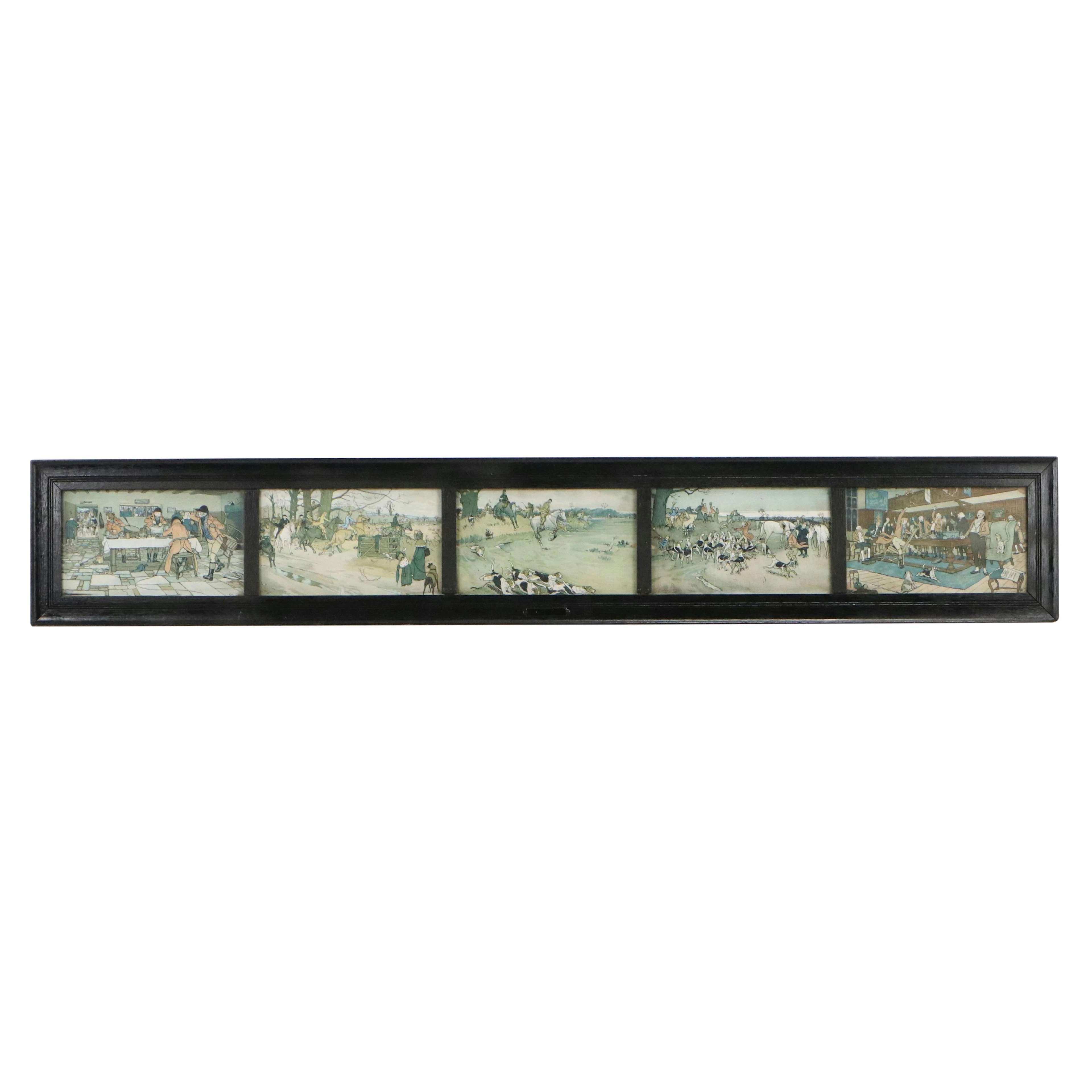Panoramic Color Lithograph Display of Hunting Party After Cecil Aldin, C. 1920s