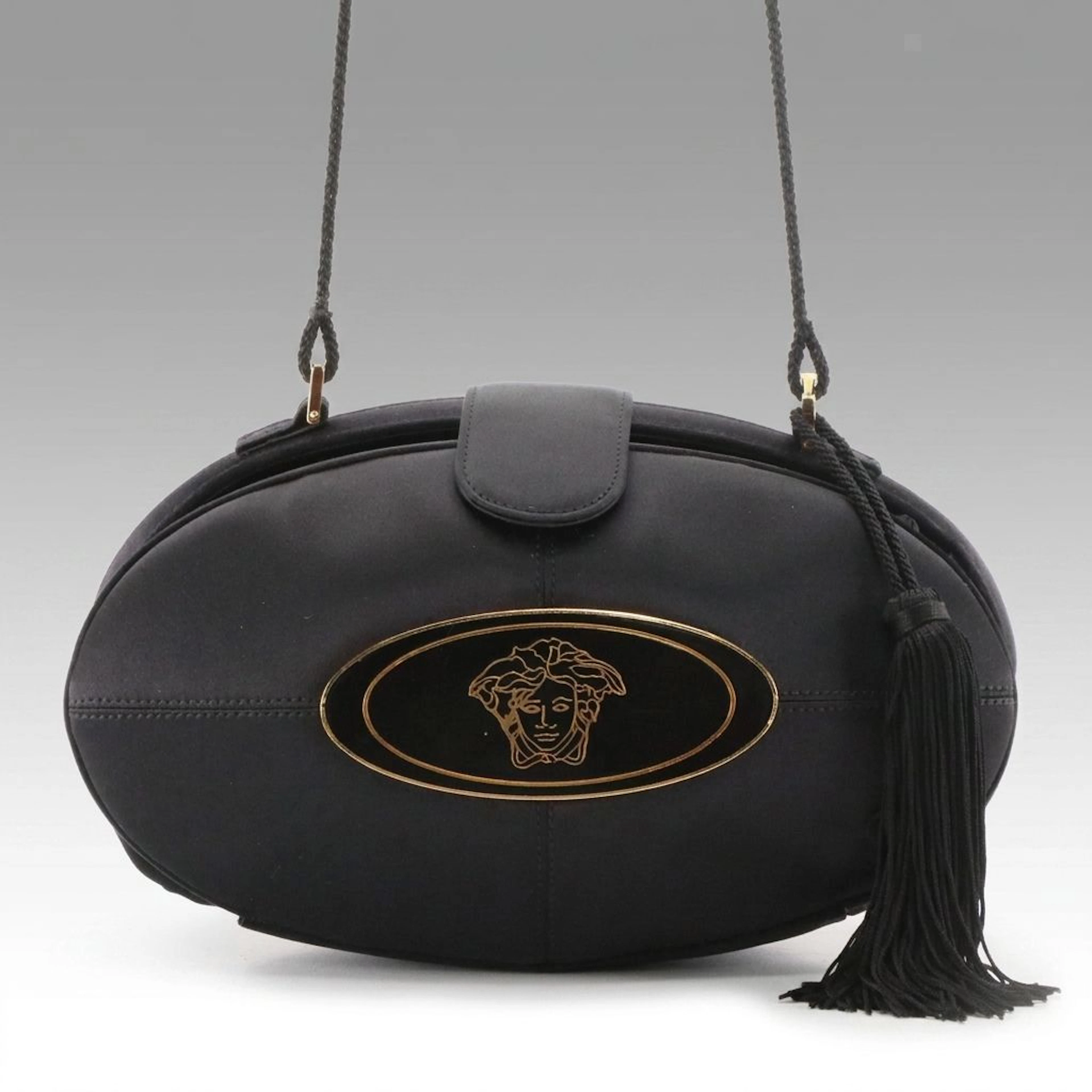 Gianni Versace Promotional Structured Oval Bag in Black Satin