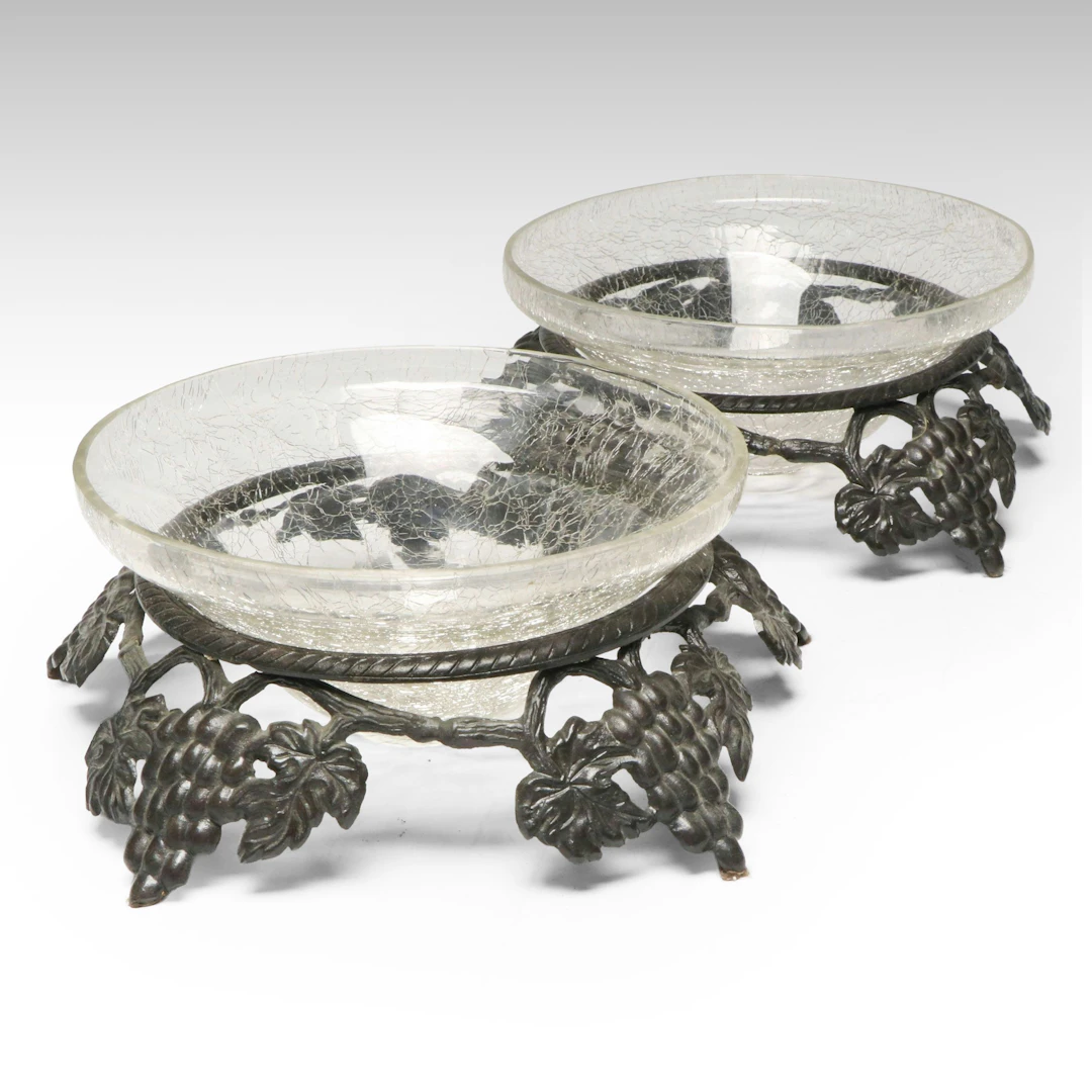 Grapevine Footed Crackled Glass Decorative Bowls