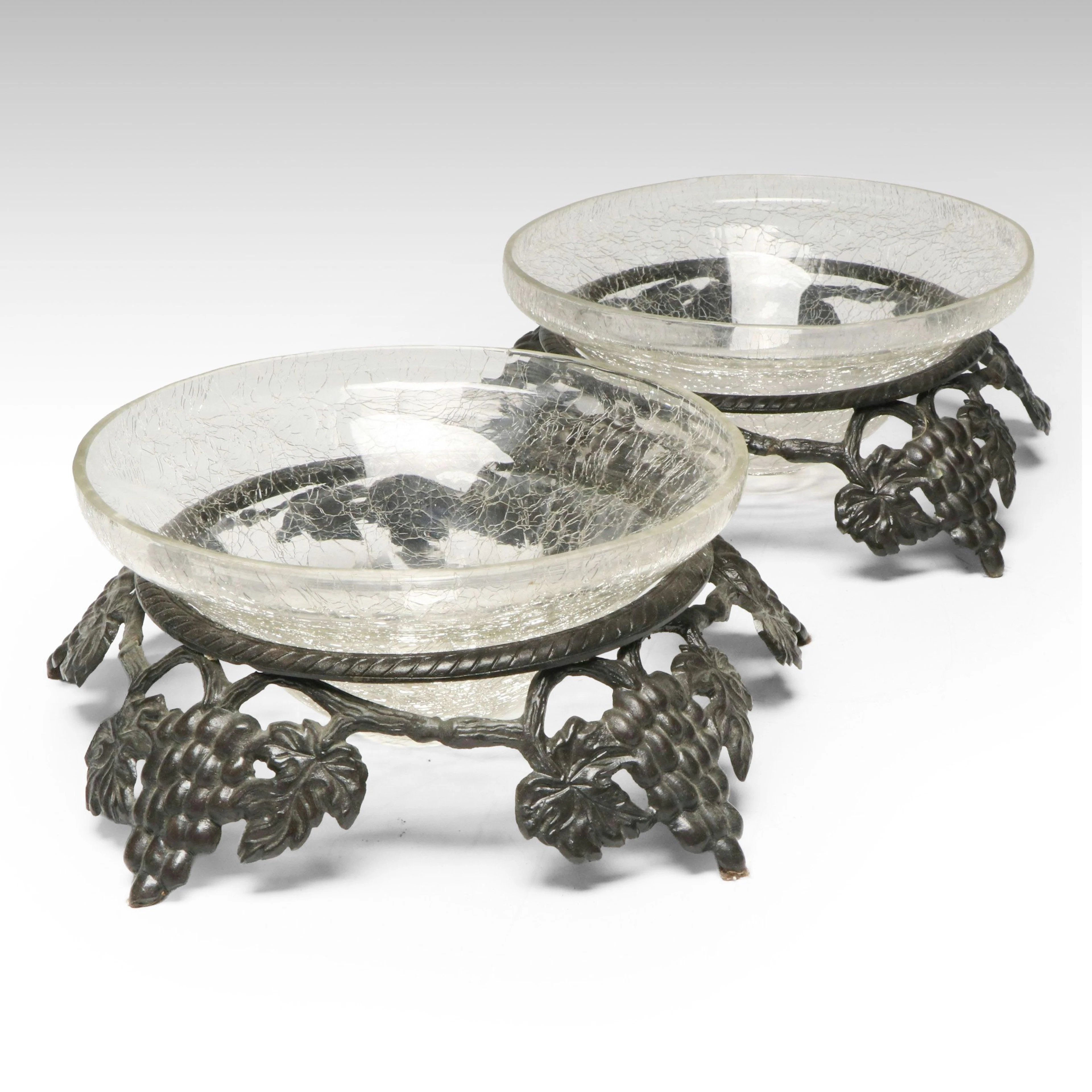 Grapevine Footed Crackled Glass Decorative Bowls
