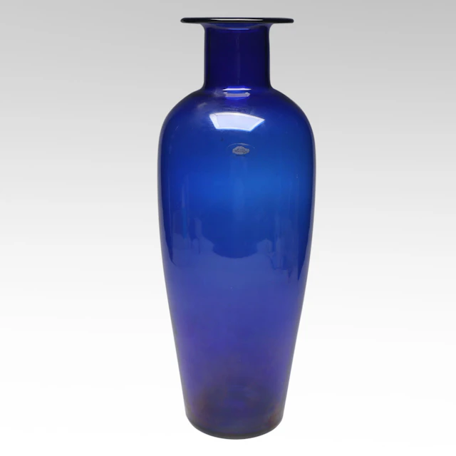 Blenko American Handblown Clear Cobalt Art Glass Vase, 2002