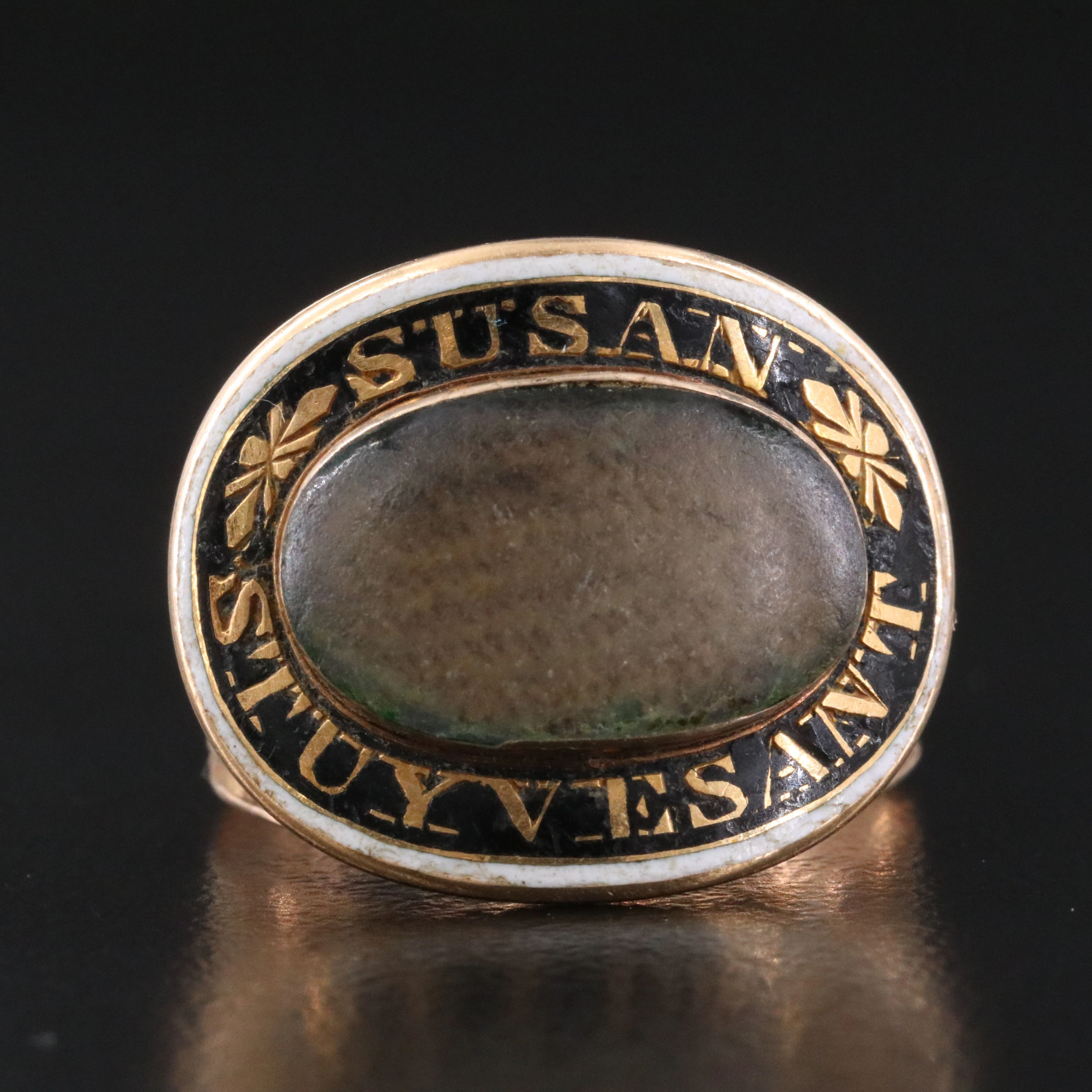 Mid-Victorian Memento Mori Hair 14K Enamel Braided Hair Work Ring