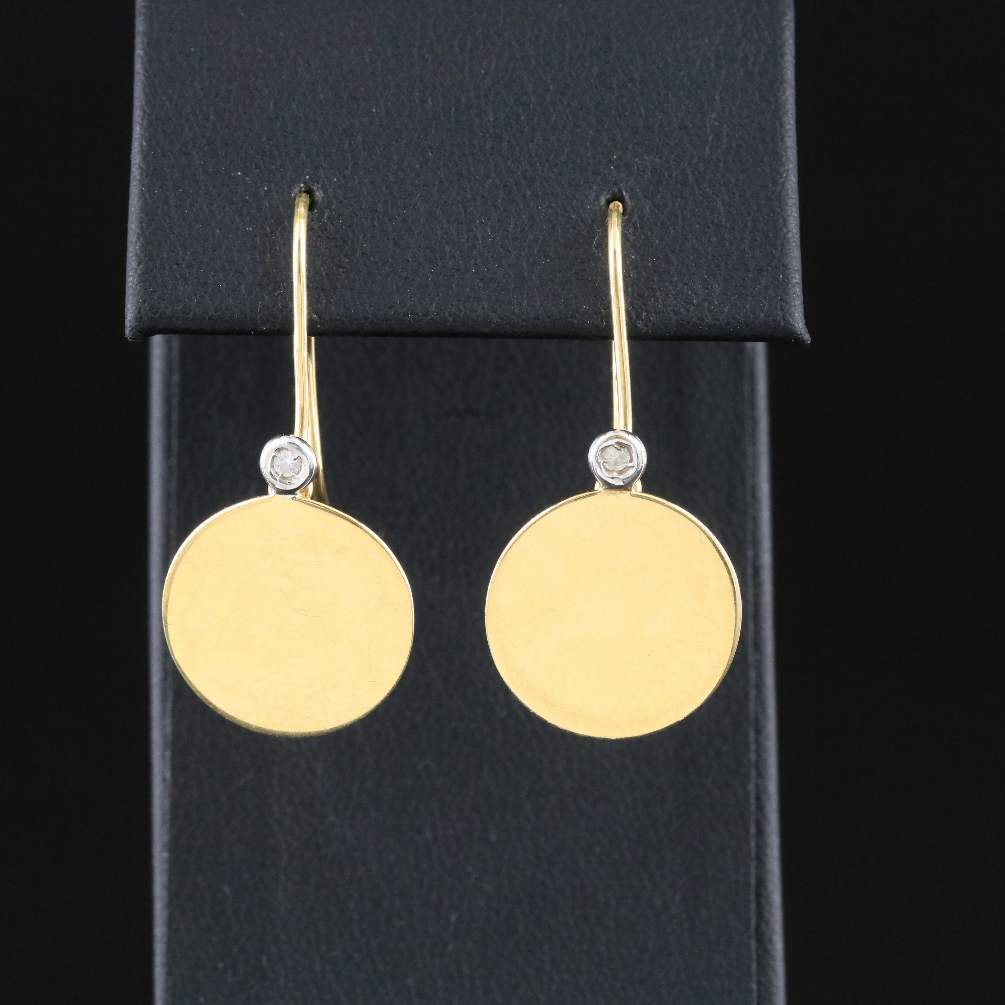Roberto Coin 18K High Polish Disc Drop Earrings with Diamond Accents