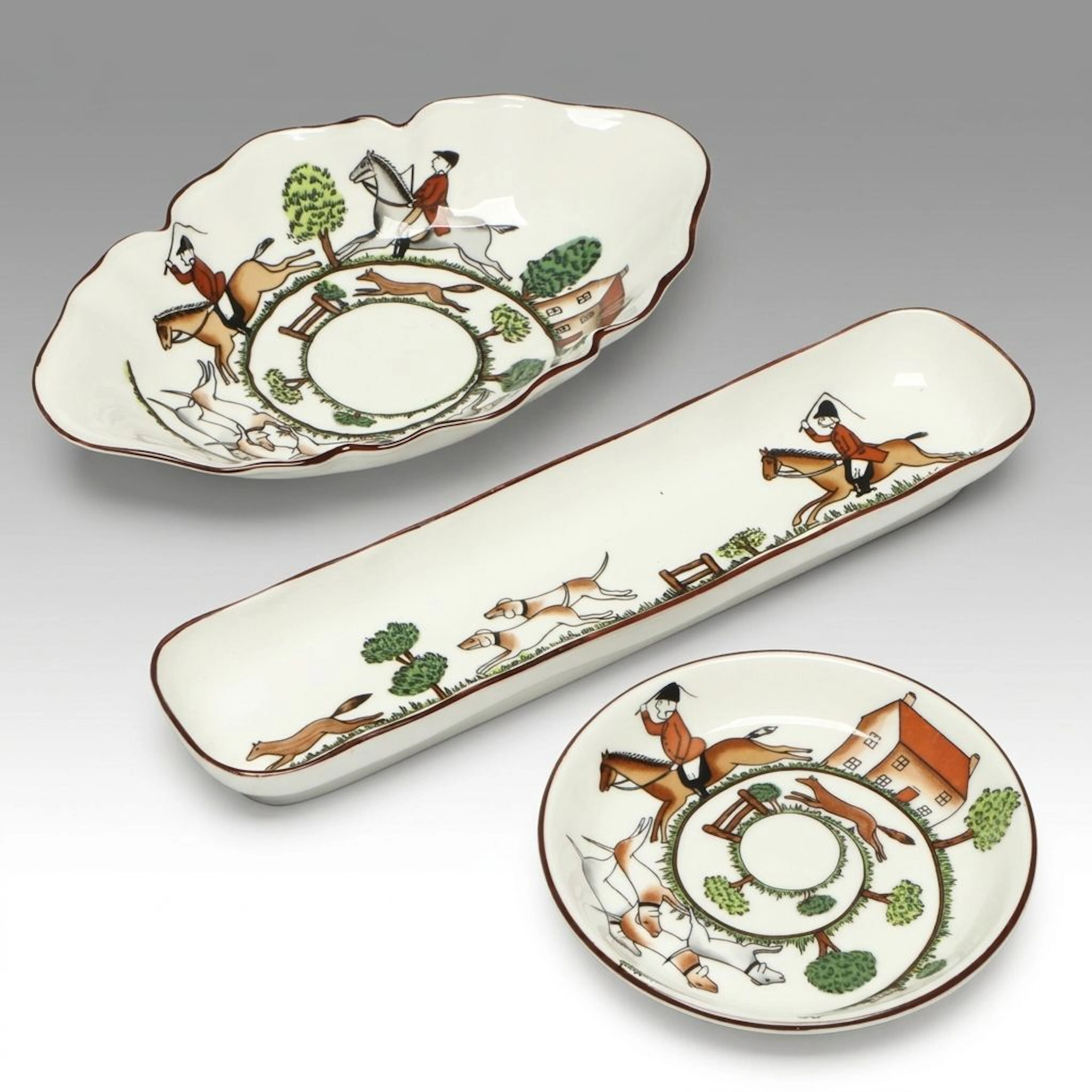 Crown Staffordshire "Hunting Scene" Bone China Dishes