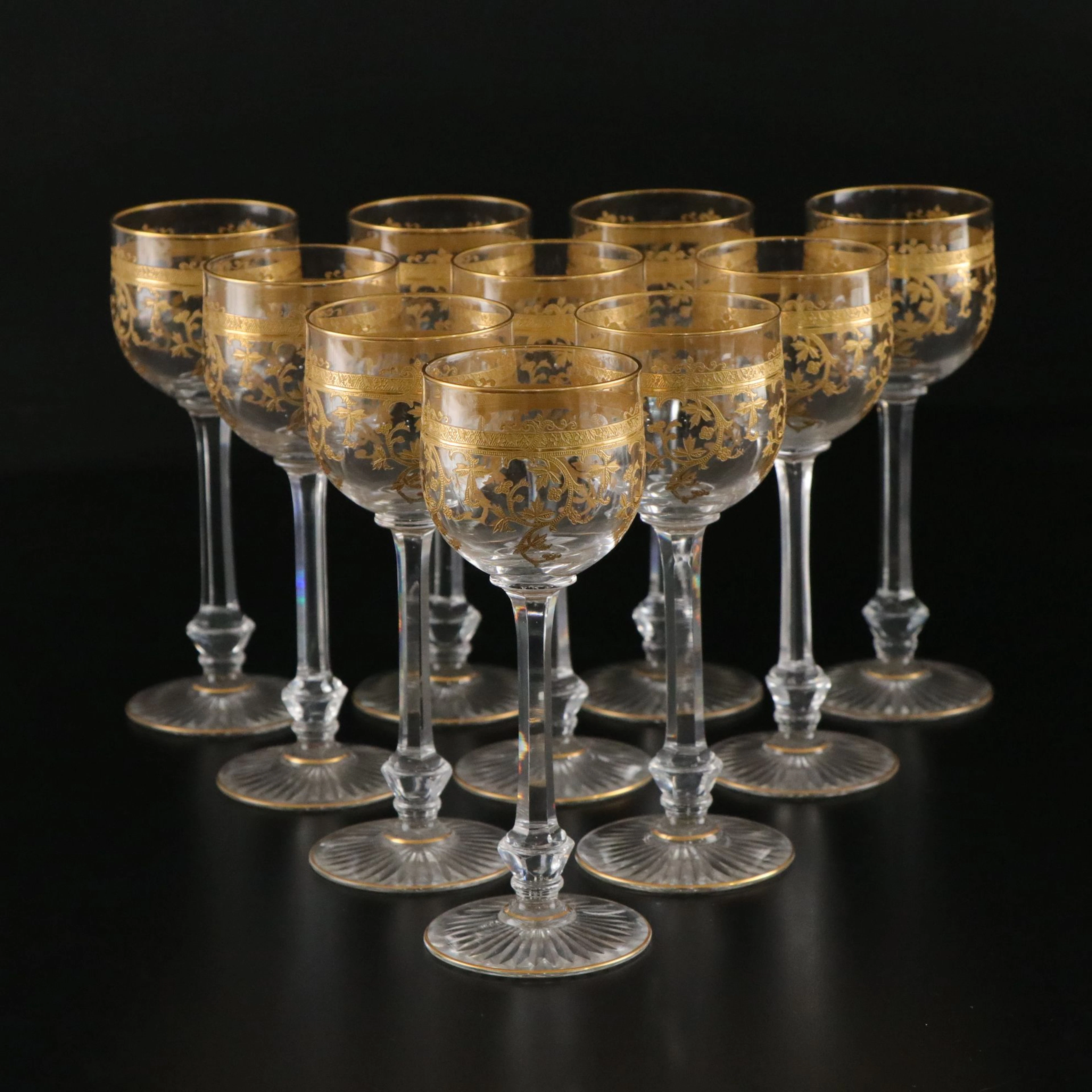 French Style Gilt Decorated White Wine Glasses, 20th Century