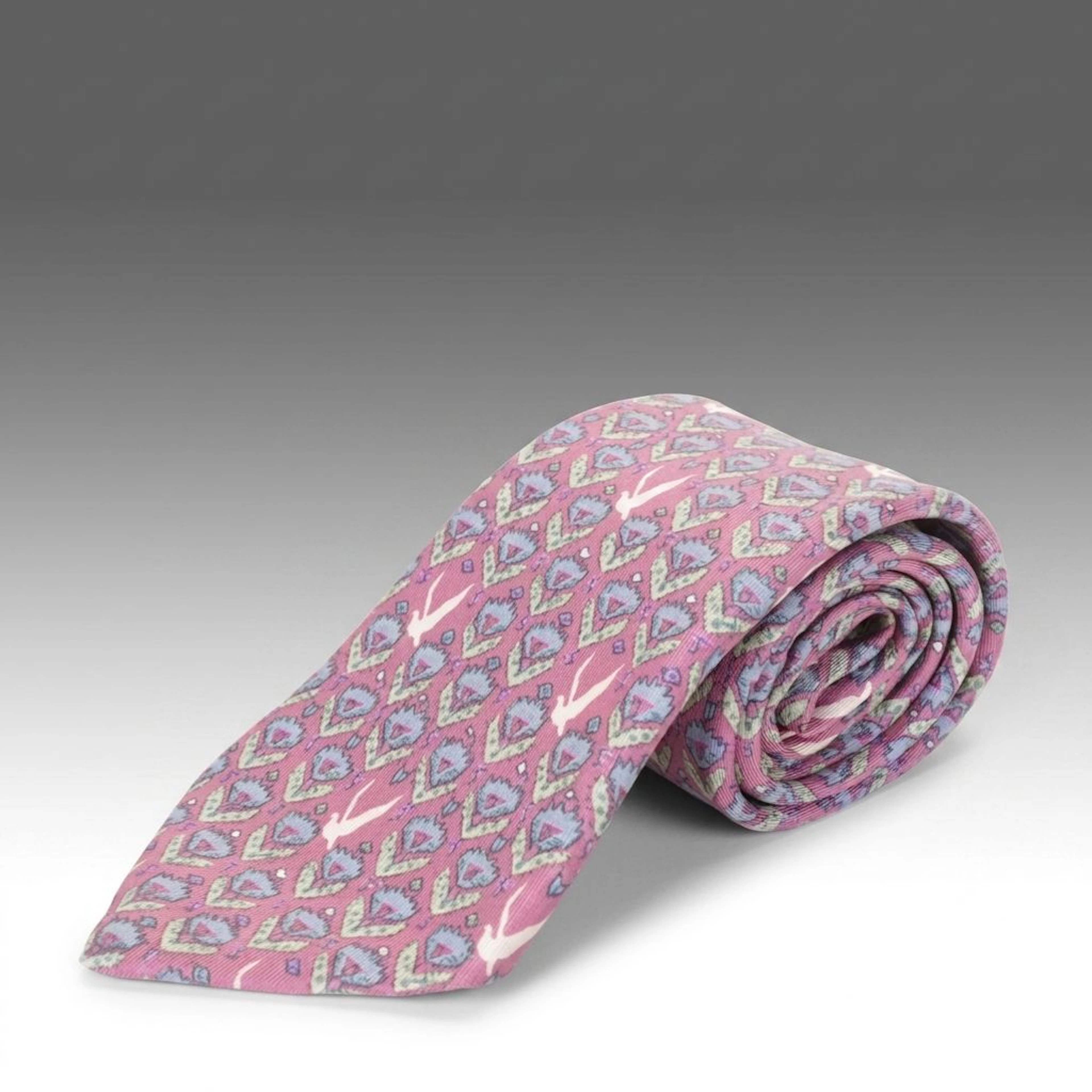 Hermès Silk Neck Tie in Purple with Bird and Flower Motif