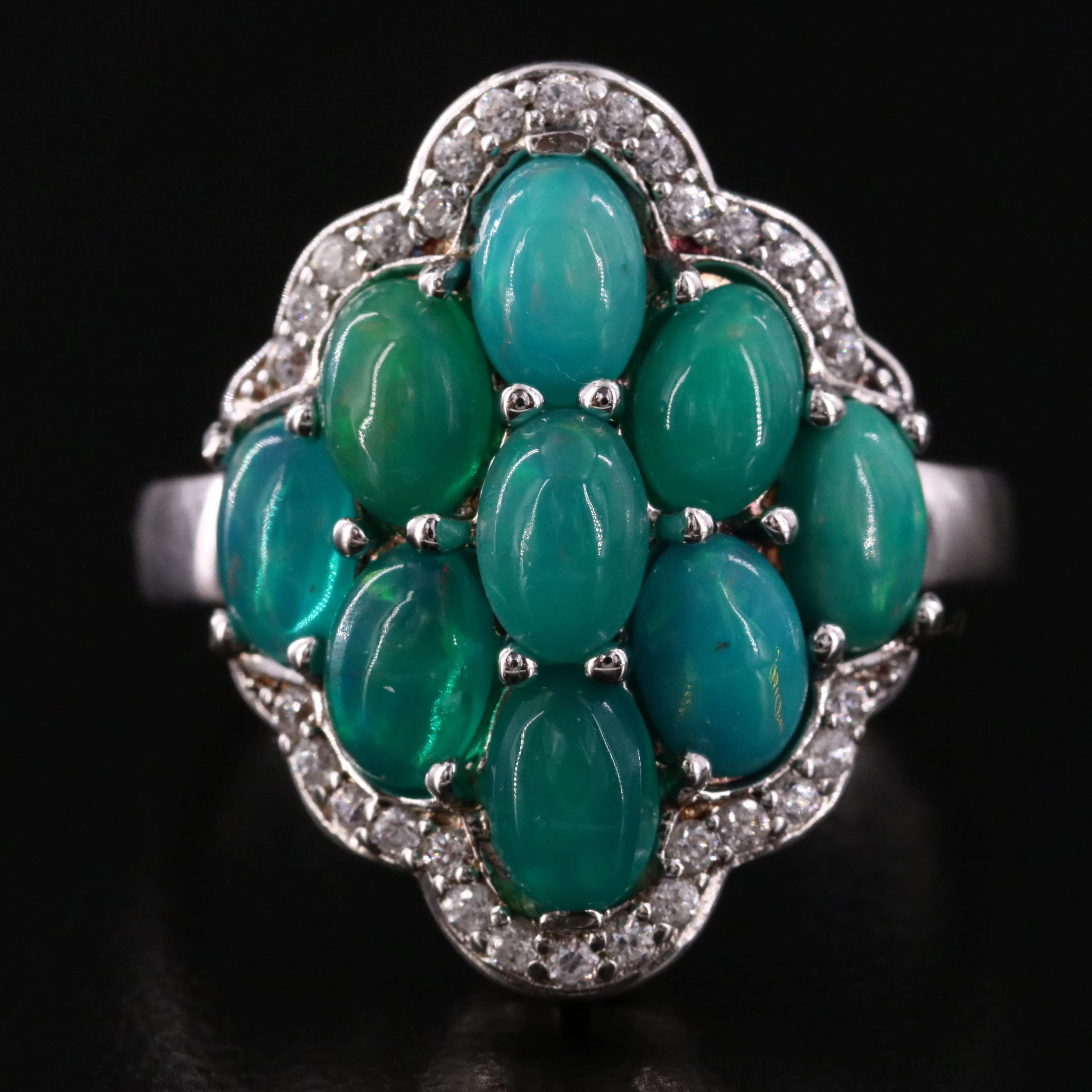 Sterling Opal and CZ Ring