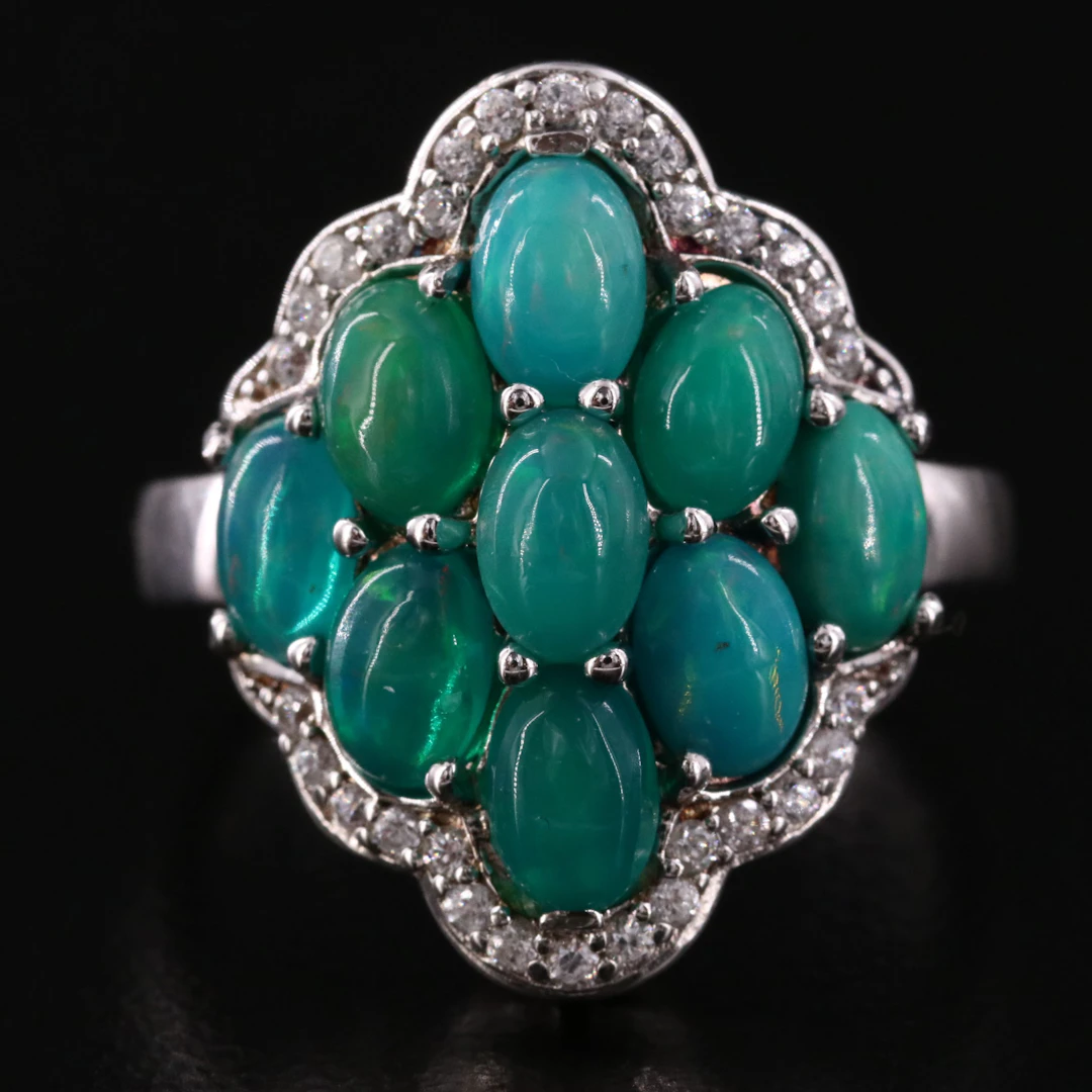 Sterling Opal and CZ Ring