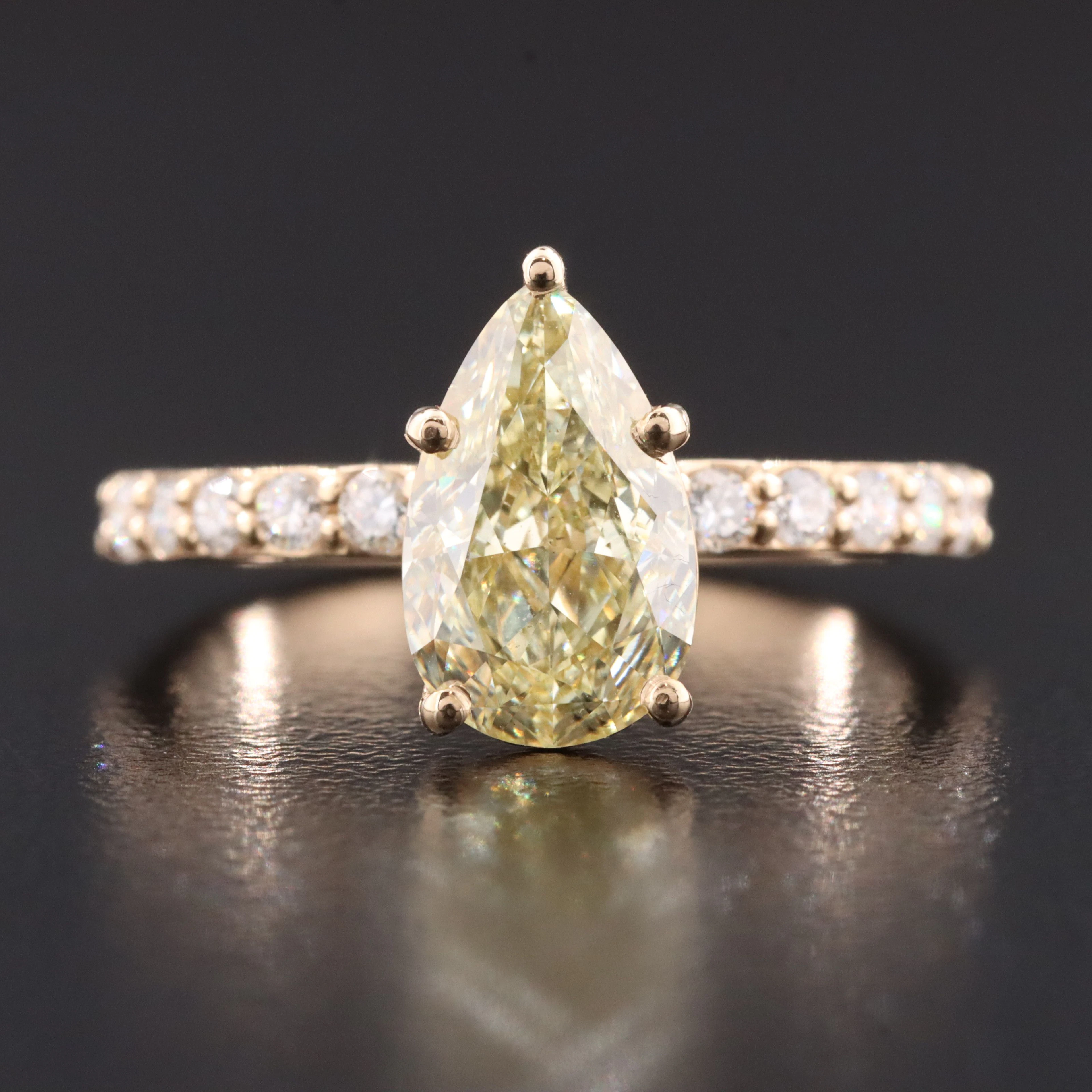 14K 2.41 CTW Lab Grown Ring with Fancy Yellow Center and IGI Report