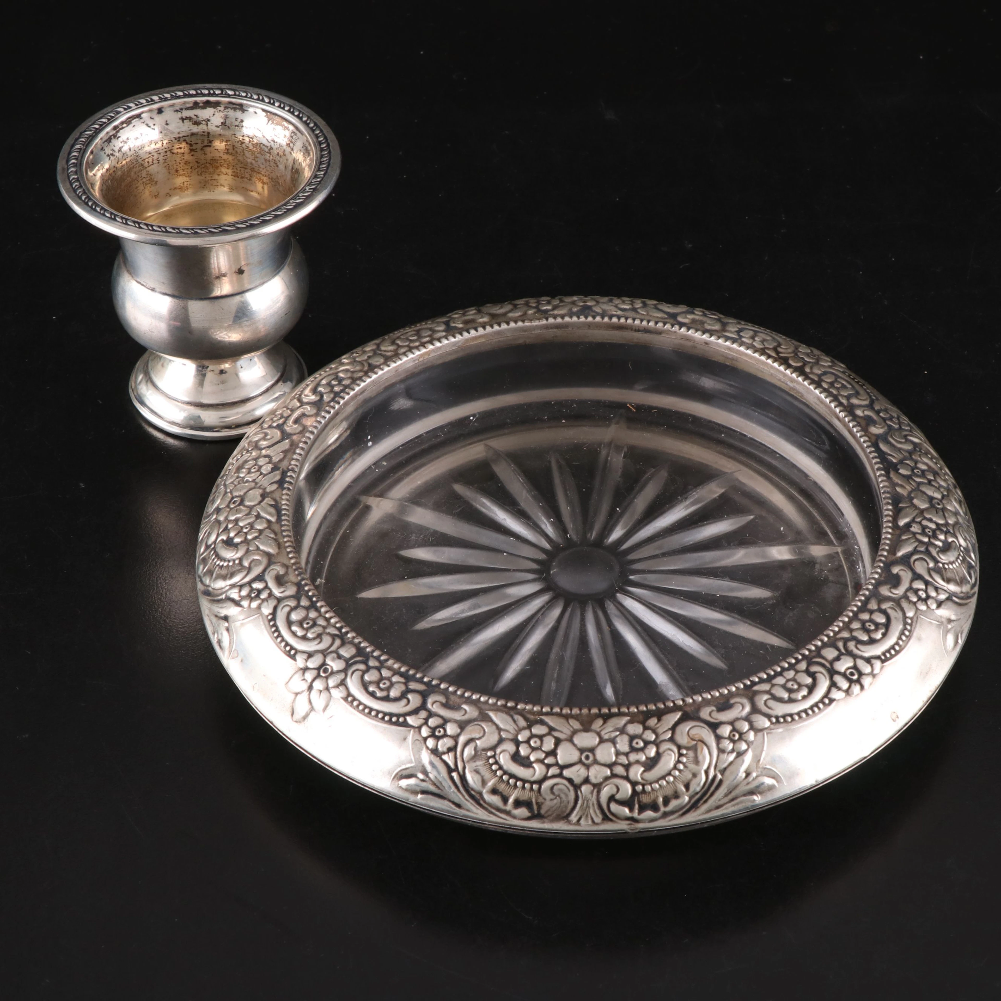 Frank M. Whiting & Co. Sterling Silver Rimmed Coaster with Toothpick Holder