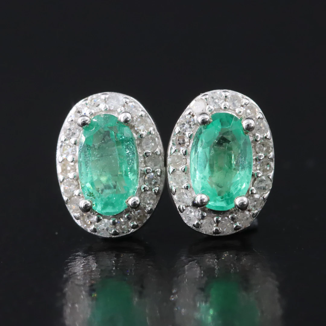 Sterling Emerald and Diamond Earrings