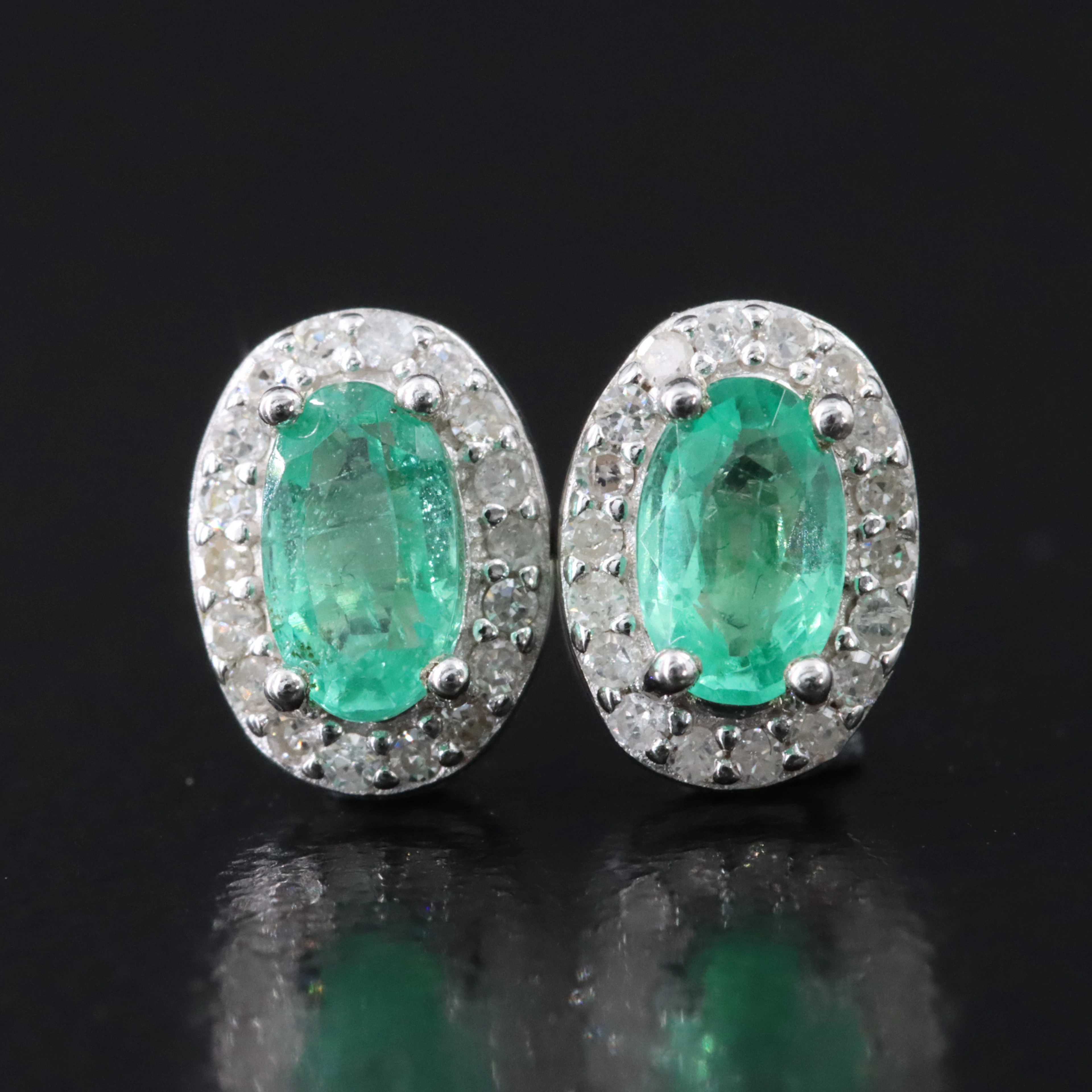 Sterling Emerald and Diamond Earrings
