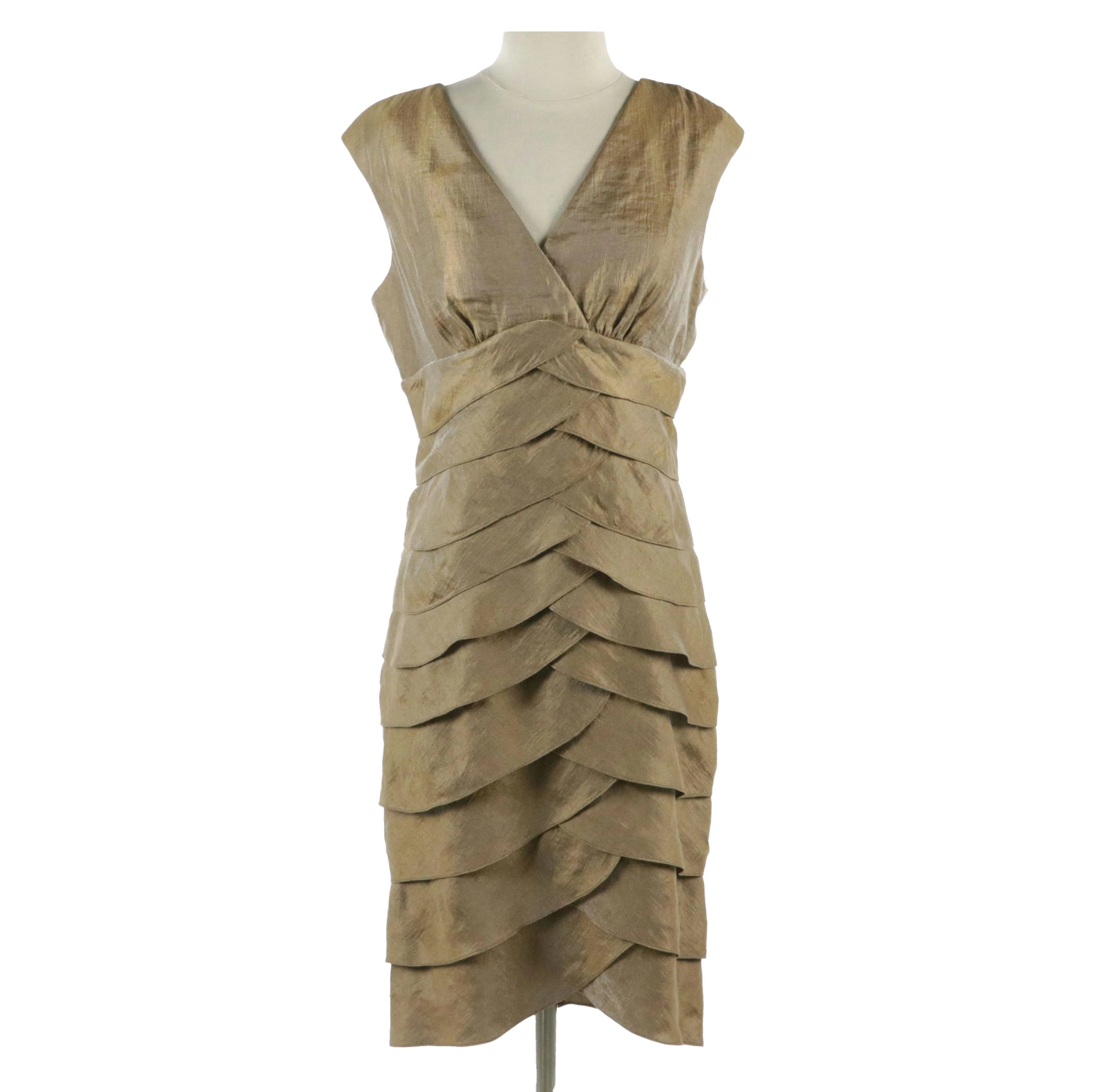 London Times Shimmery Tiered Ruffle Cocktail Dress