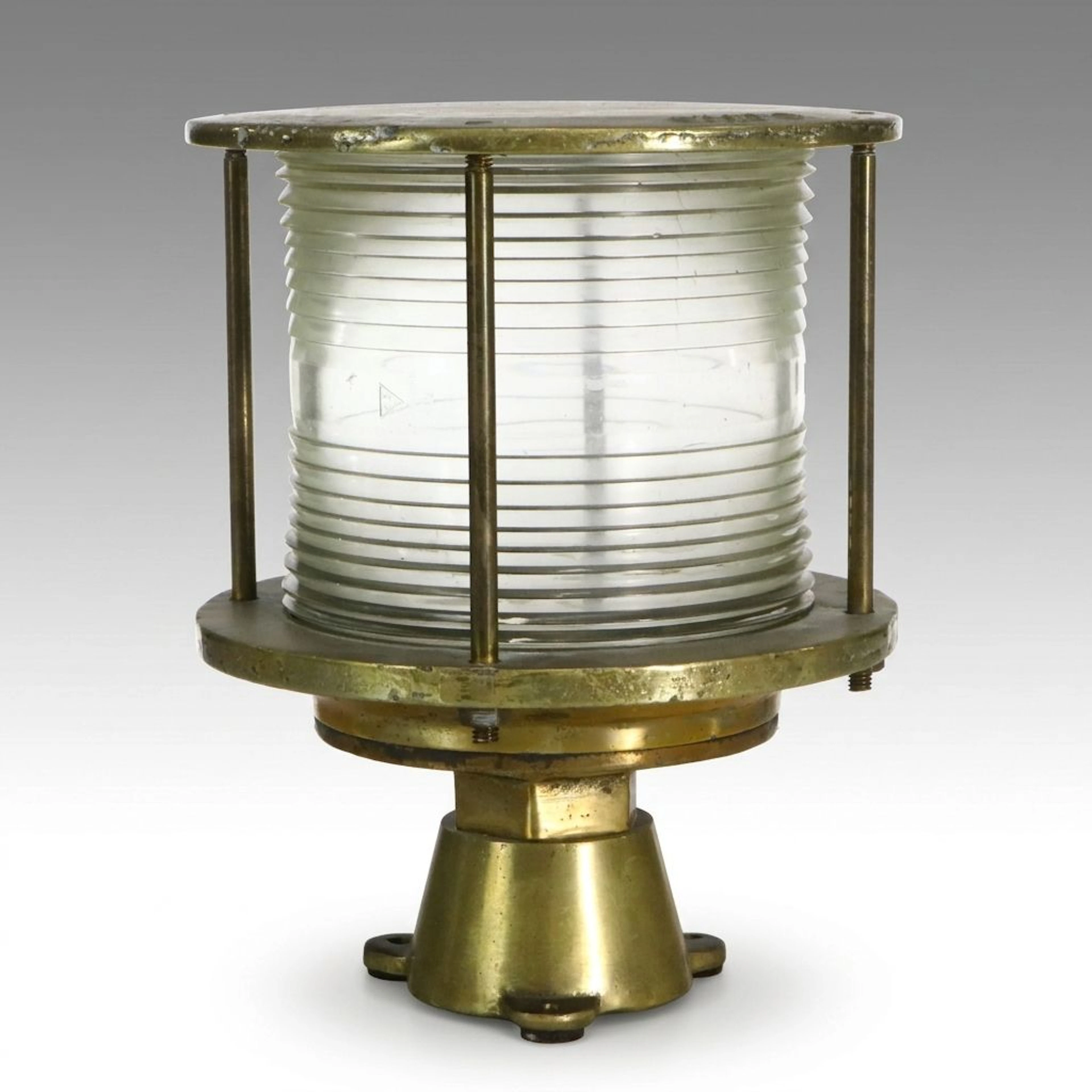 Brass Nautical Fresnel Glass Post-Mounted Lamp
