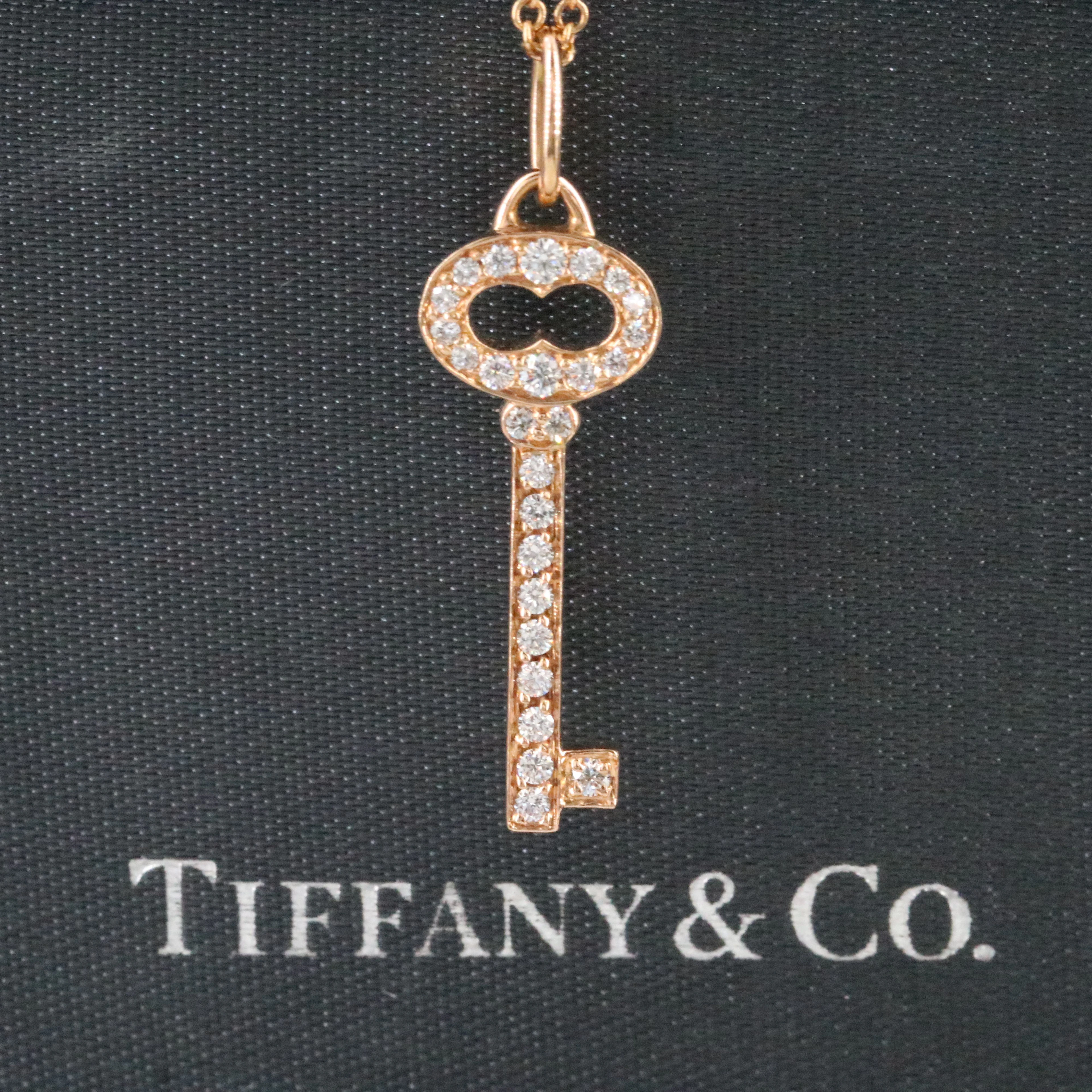 Tiffany & Co. 18K Rose Gold and Diamond Key Pendant Necklace