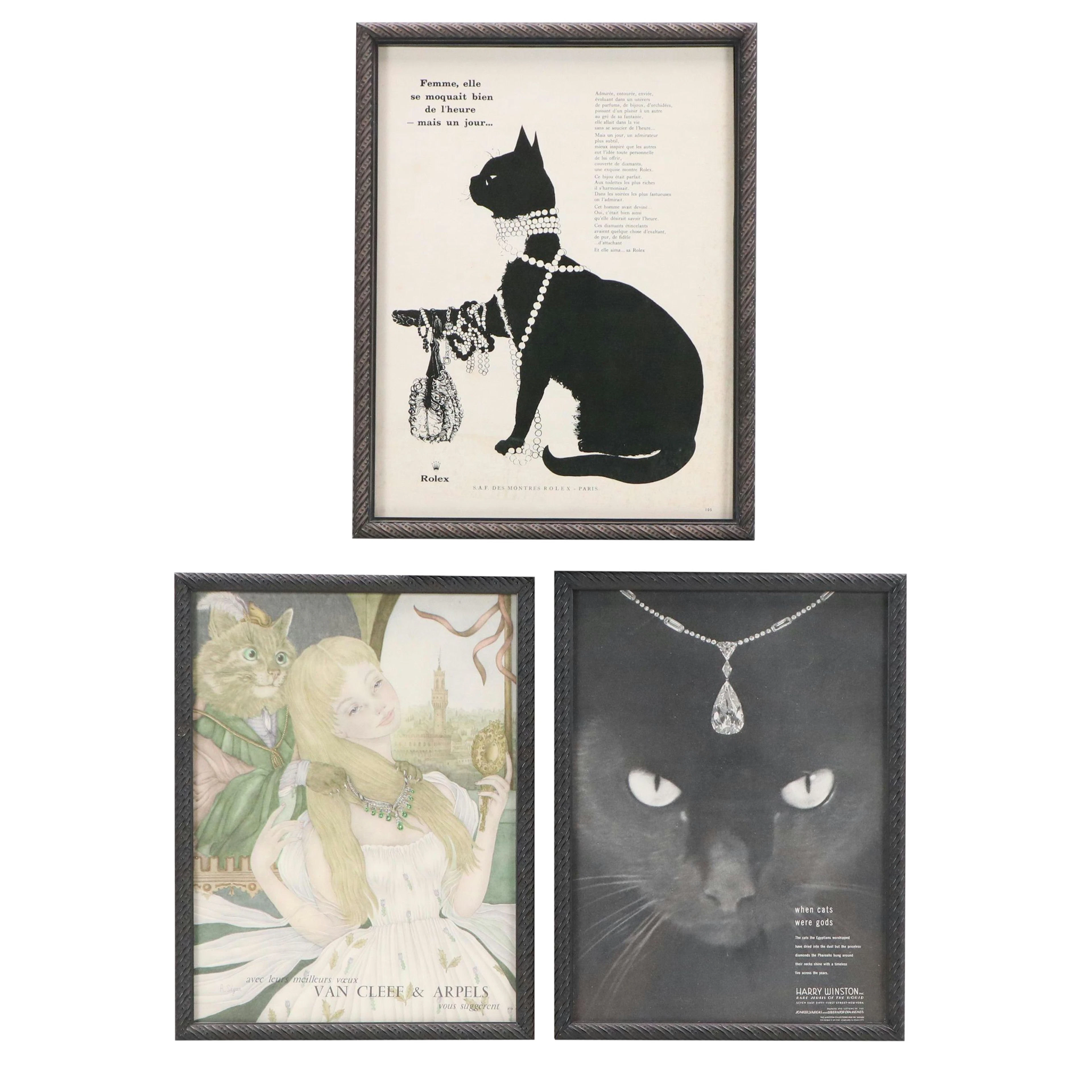 Jewelry Advertisements with Cats for Harry Winston, Rolex and Van