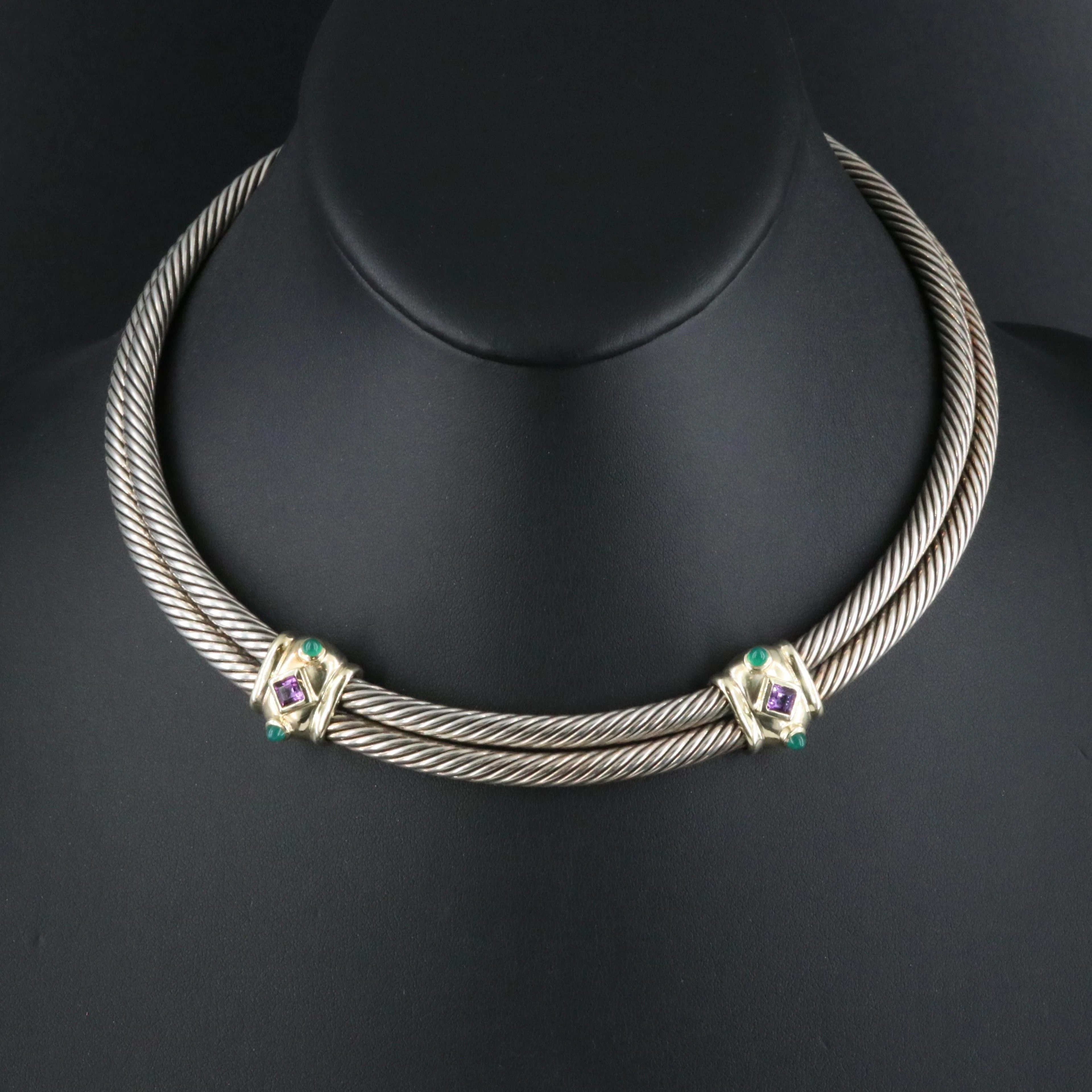 David Yurman Renaissance Sterling, 14K Amethyst and Chalcedony Cable Necklace