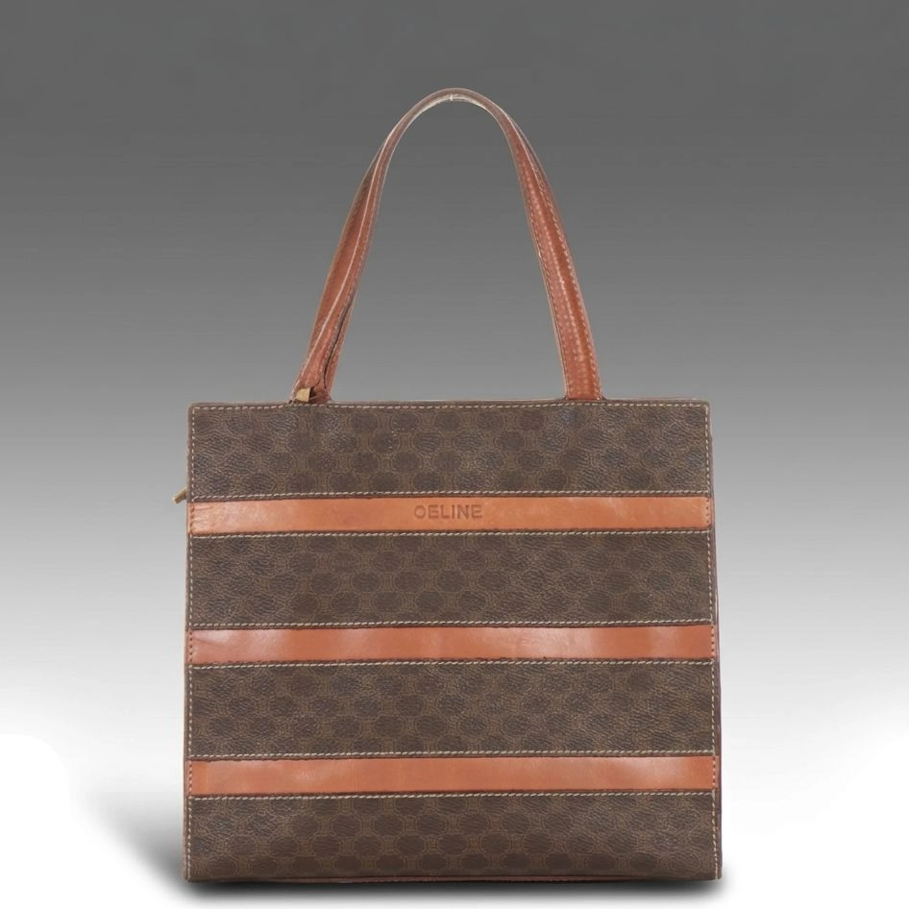 Céline Striped Top Handle Bag in Macadam Canvas and Leather