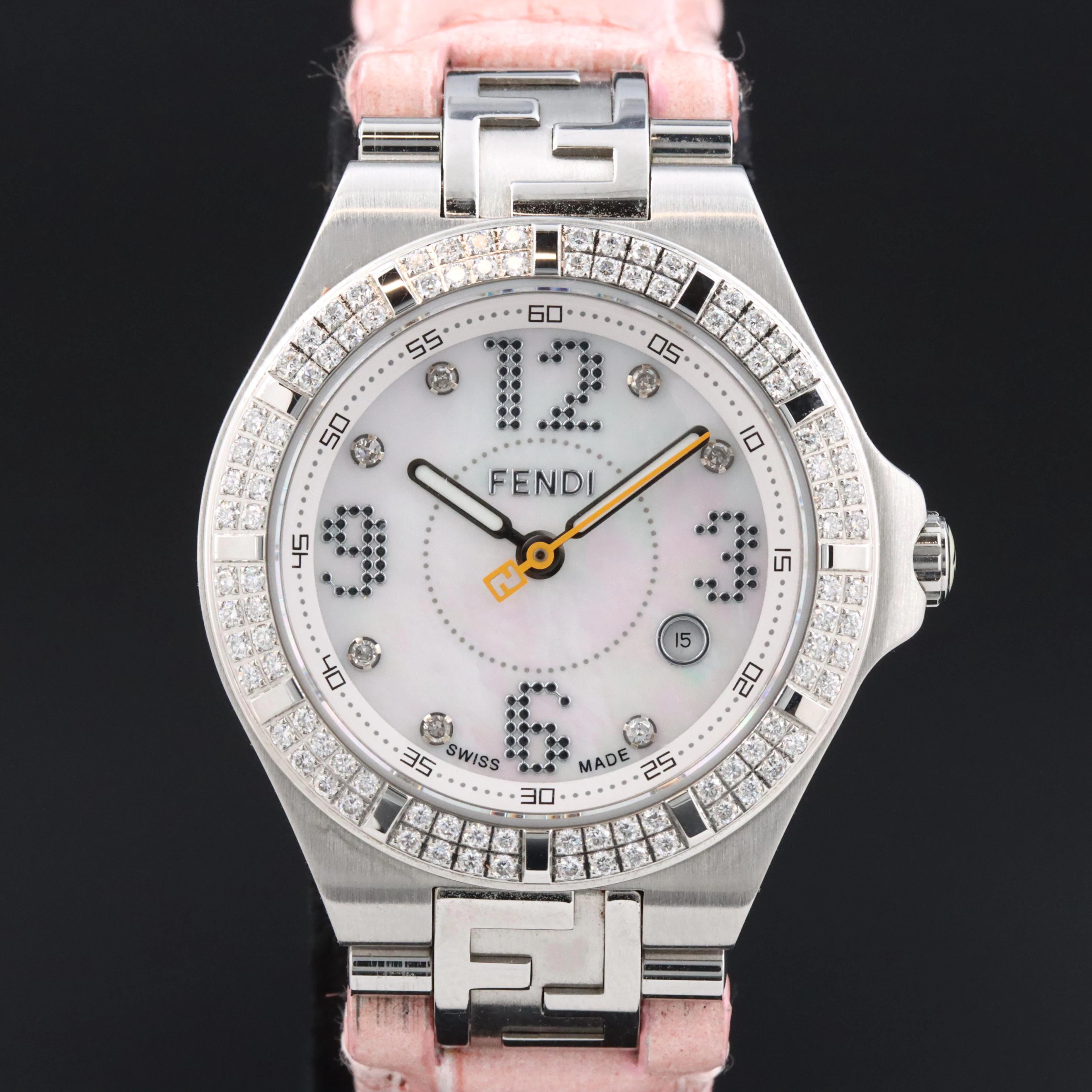 Fendi Mother Of Pearl Diamond Dial And Case Quartz Watch
