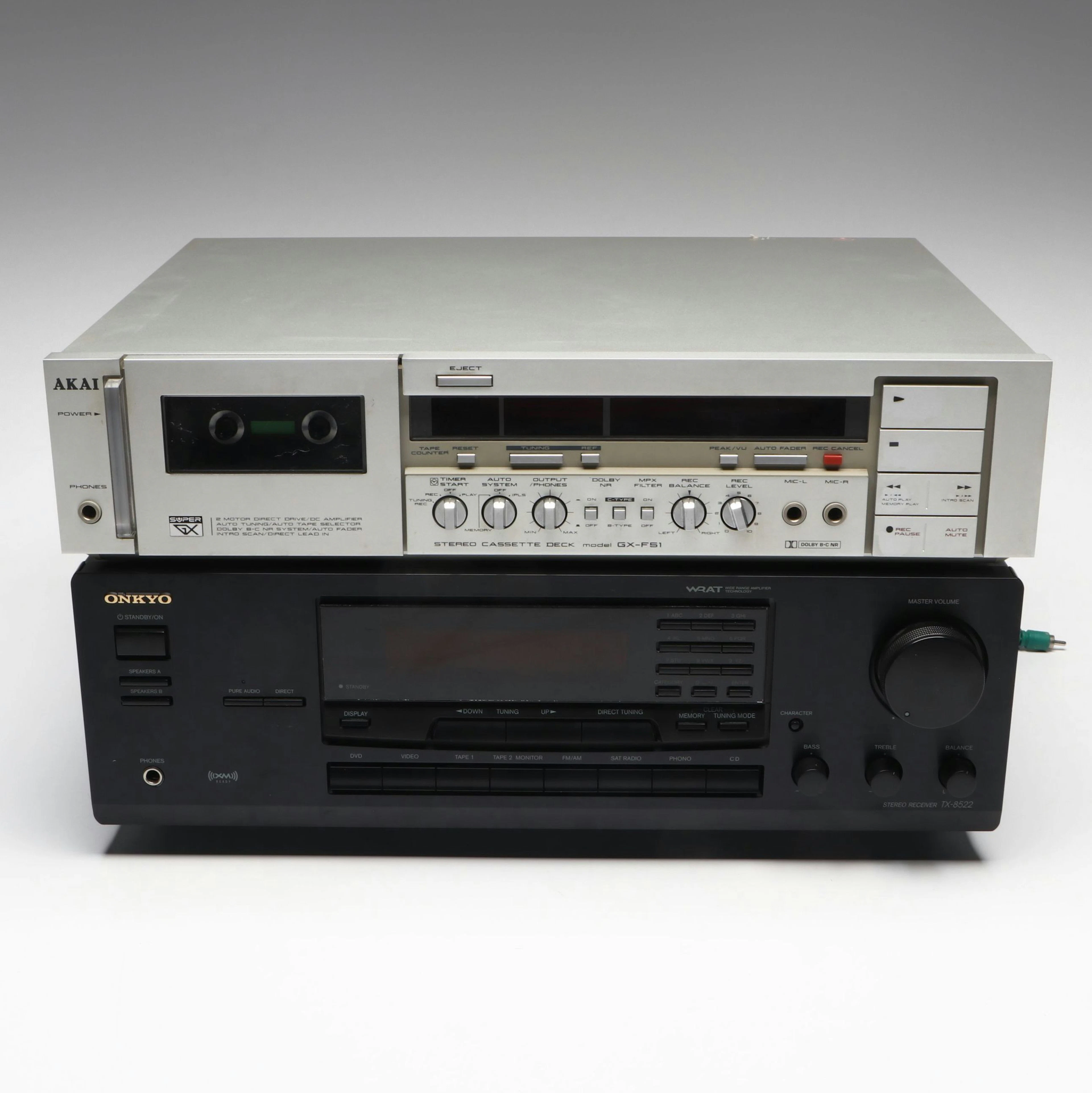 Akai GX-F51 Cassette Deck with Onkyo TX-8522 Stereo Receiver
