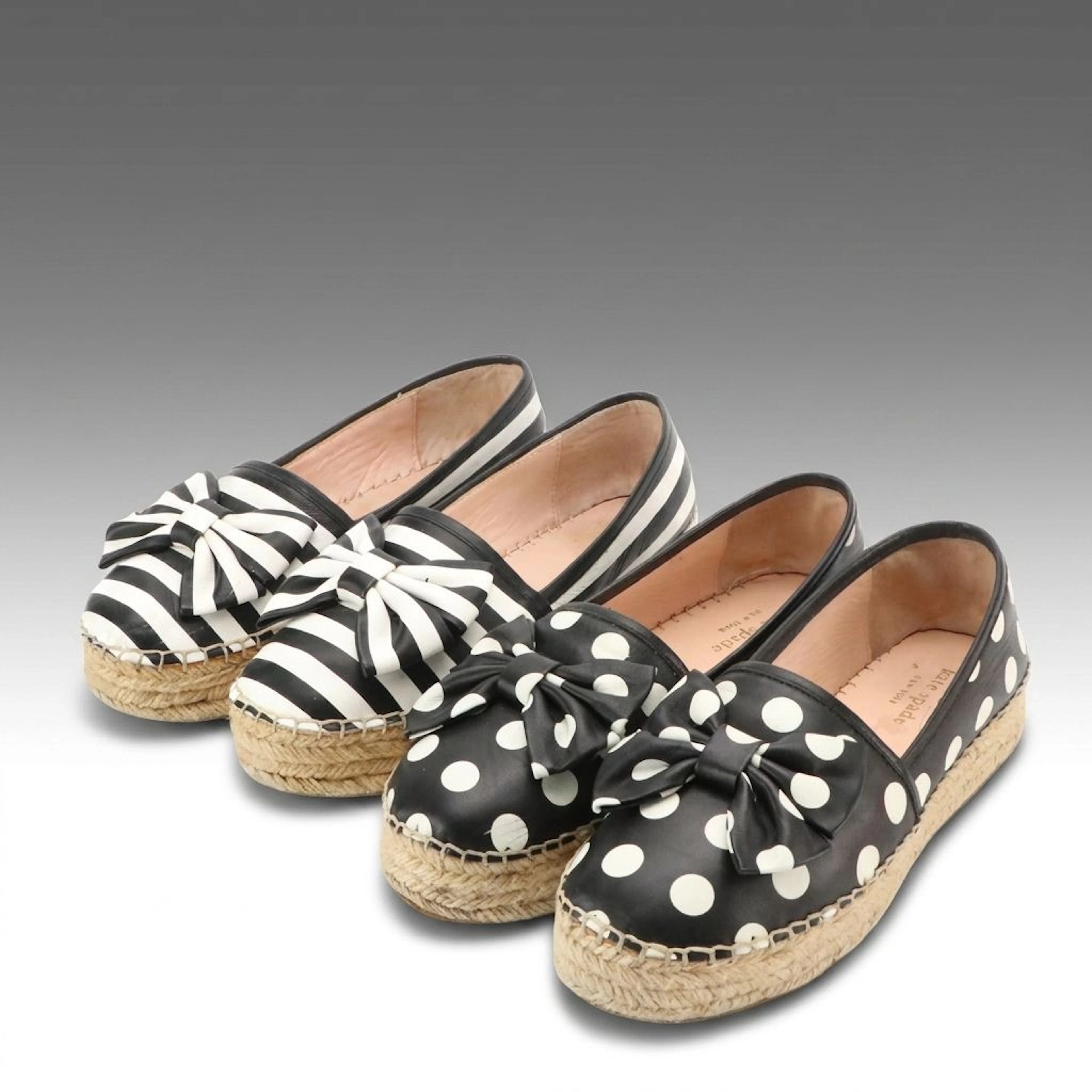 Kate Spade Linds Striped/Dot Print Platform Espadrilles with Boxes