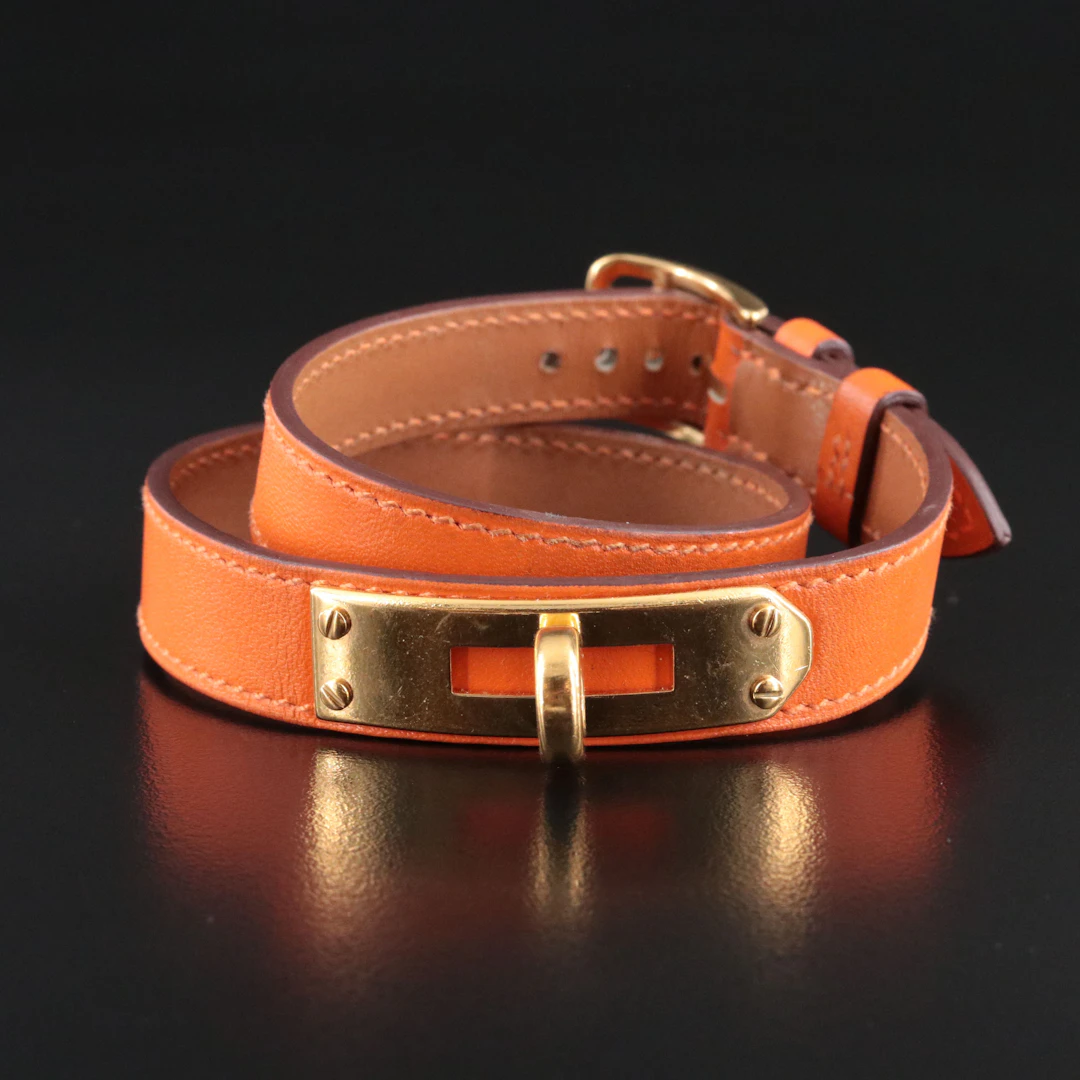 Hermès Kelly Double Wrap Bracelet in Orange Leather