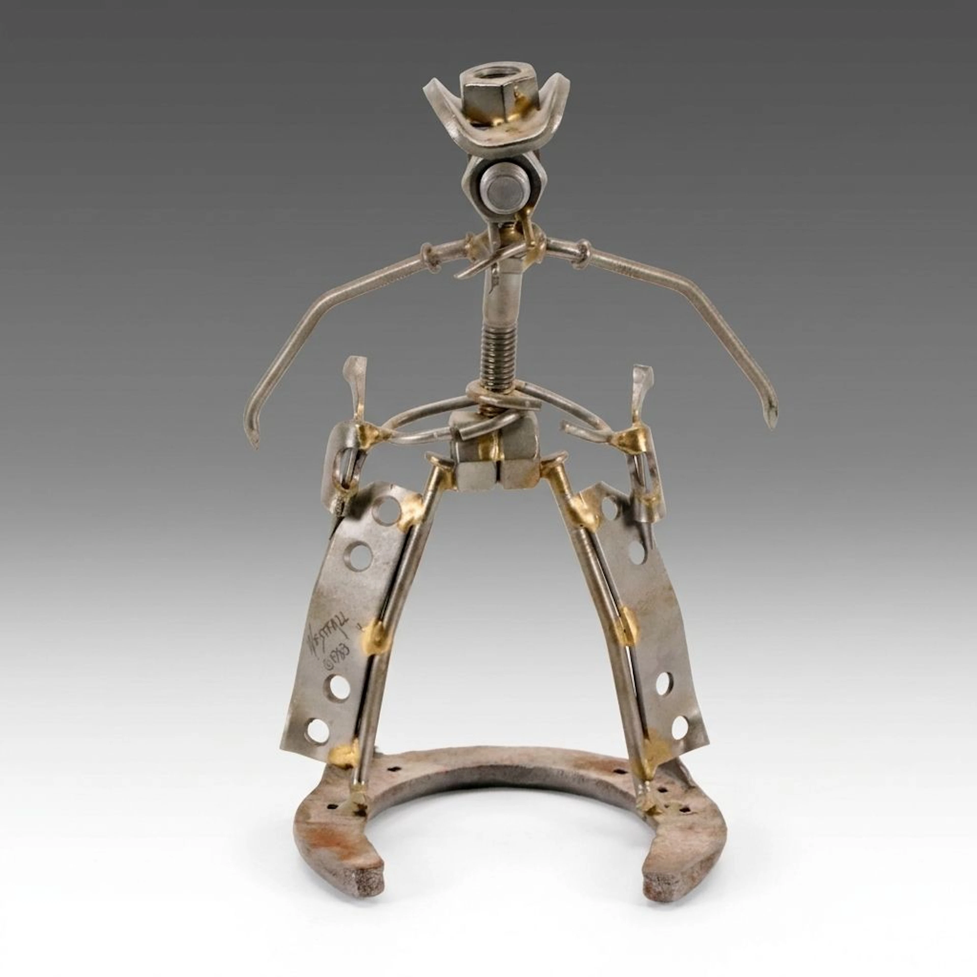 Bill Westfall Salvaged Metal Hardware Sculpture of Cowboy, 1983