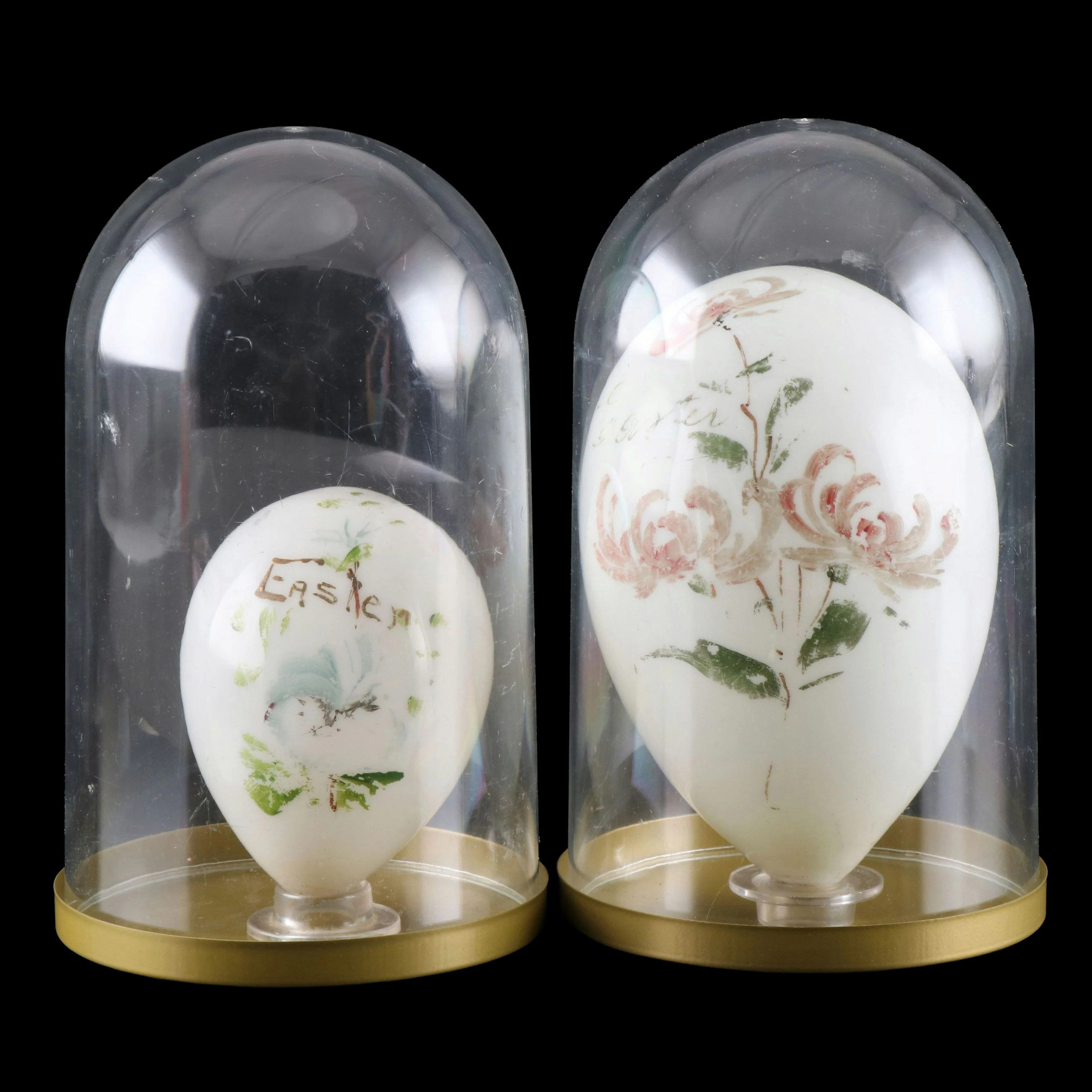 Victorian Hand-Painted Milk Glass Eggs, Late 19th Century
