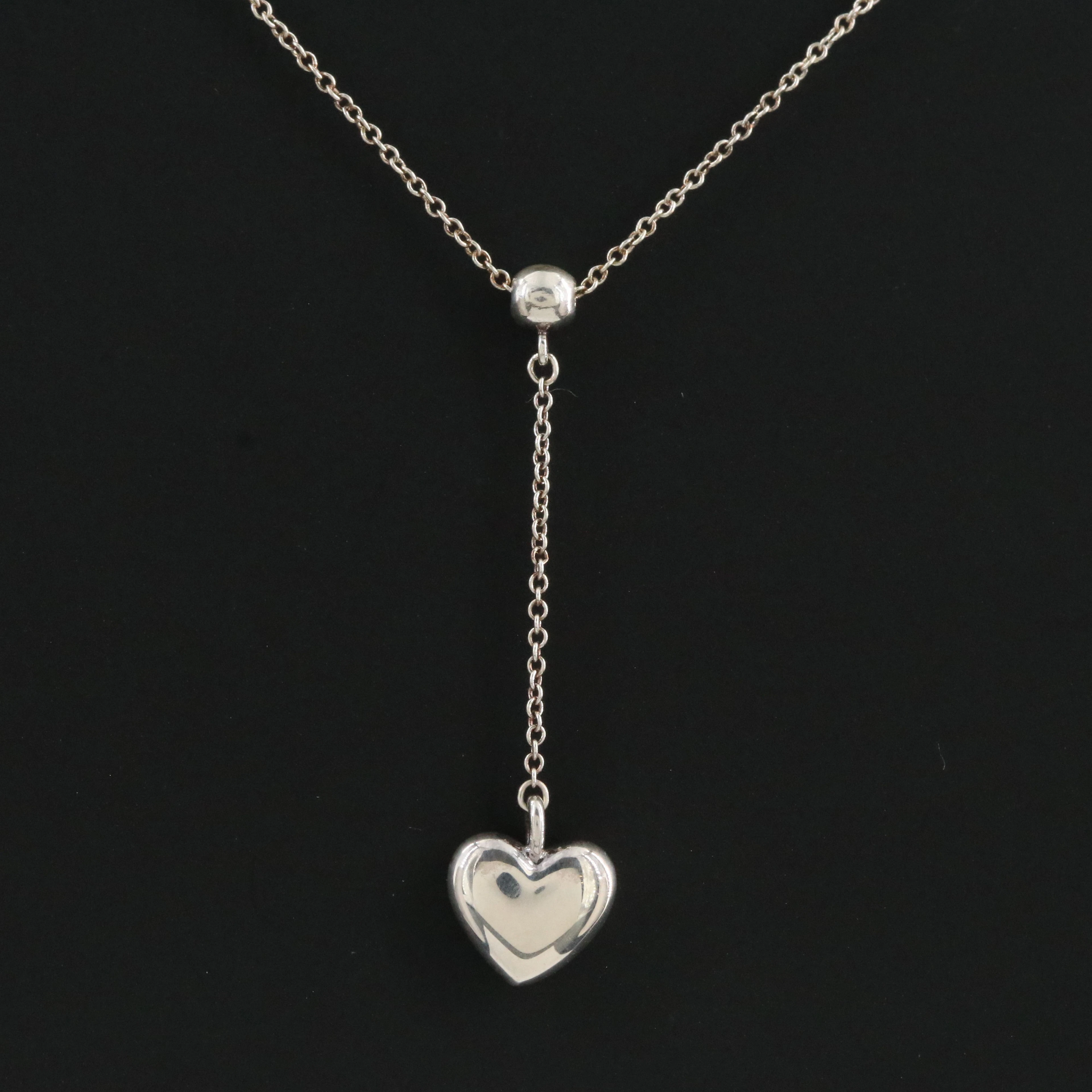 Tiffany & Co. Sterling Heart Puff Lariat Necklace