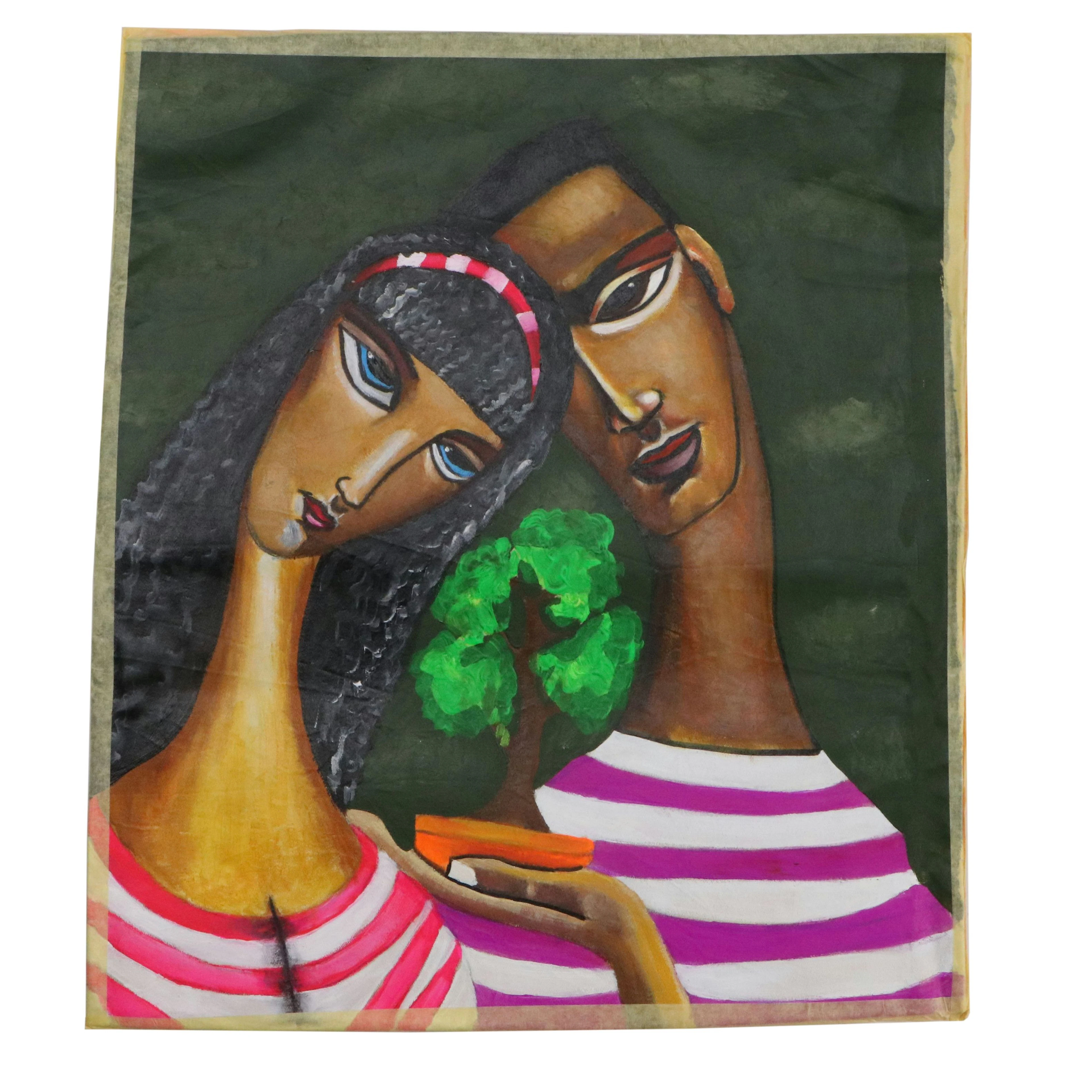 Oluwakemi Omowaire Acrylic Painting "I Want To Grow Old With You," 21st Century