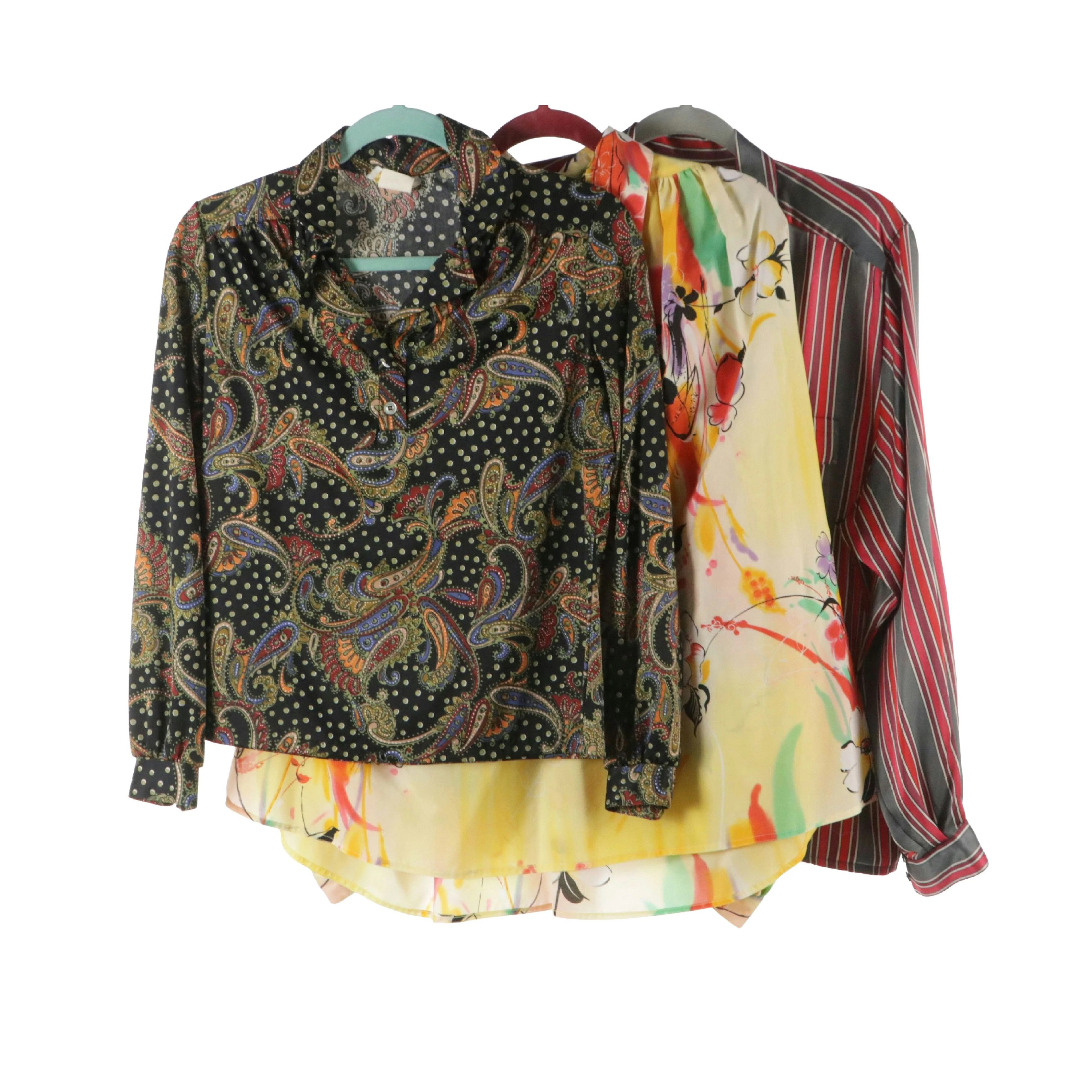 Jaeger Striped Blouse, Revé Paisley Print Top, & King James Floral Print Blouse