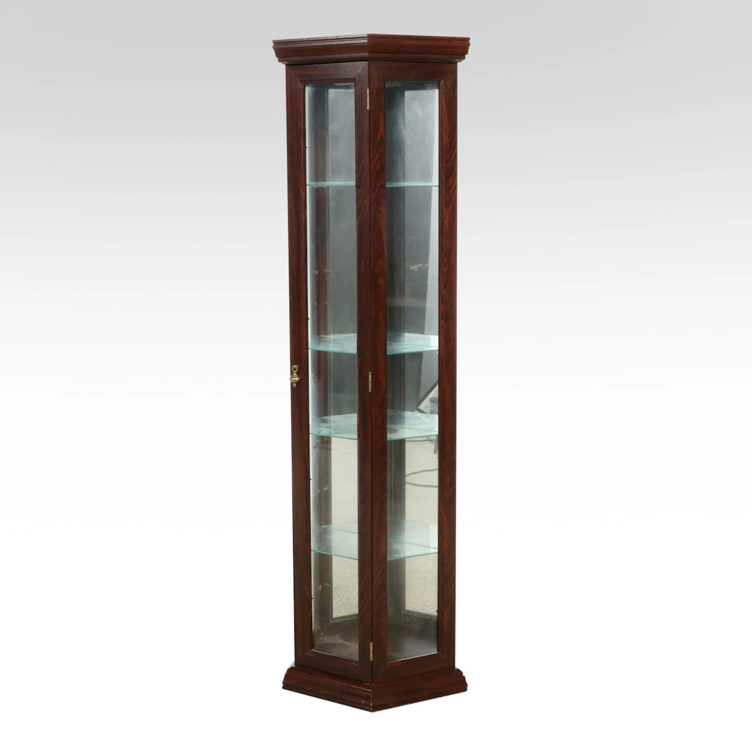 Hexagonal Hardwood and Glass Curio Display Cabinet