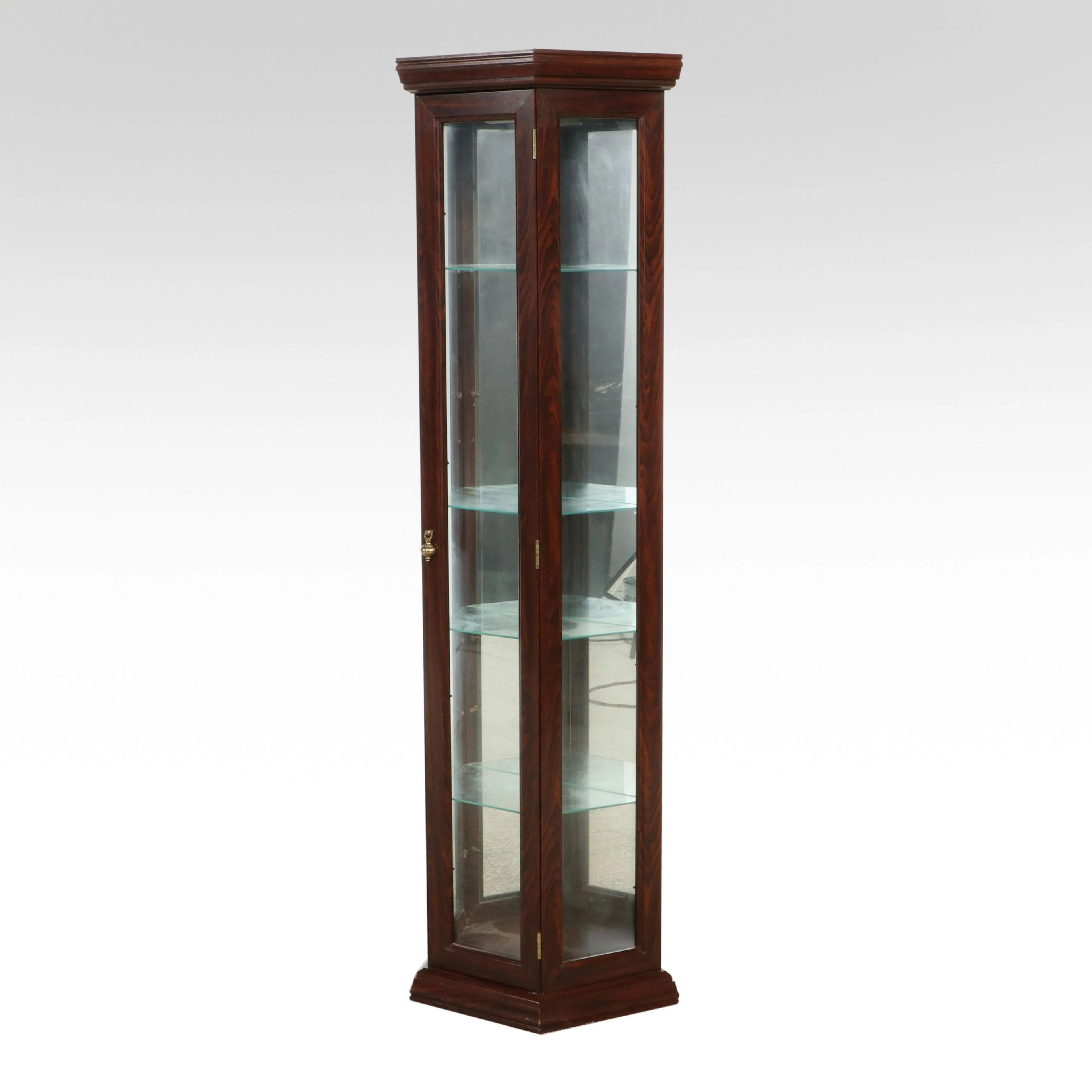 Hexagonal Hardwood and Glass Curio Display Cabinet