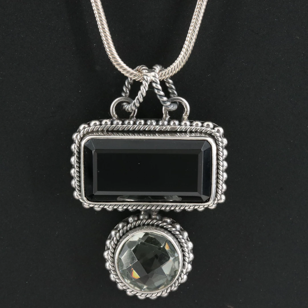 Sterling Black Spinel and Prasiolite Pendant Necklace