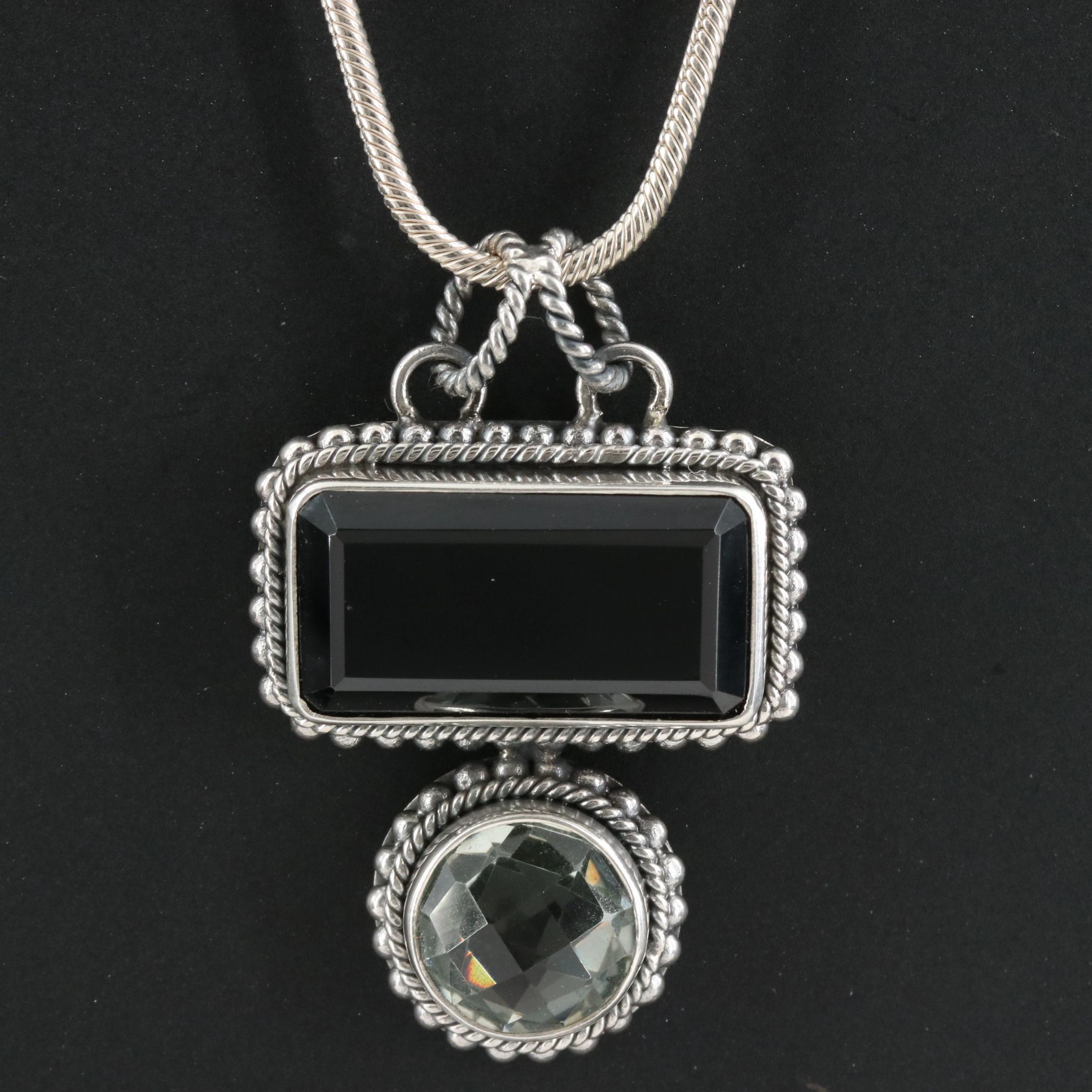 Sterling Black Spinel and Prasiolite Pendant Necklace