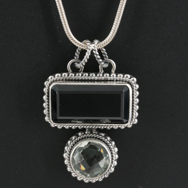 Sterling Black Spinel and Prasiolite Pendant Necklace