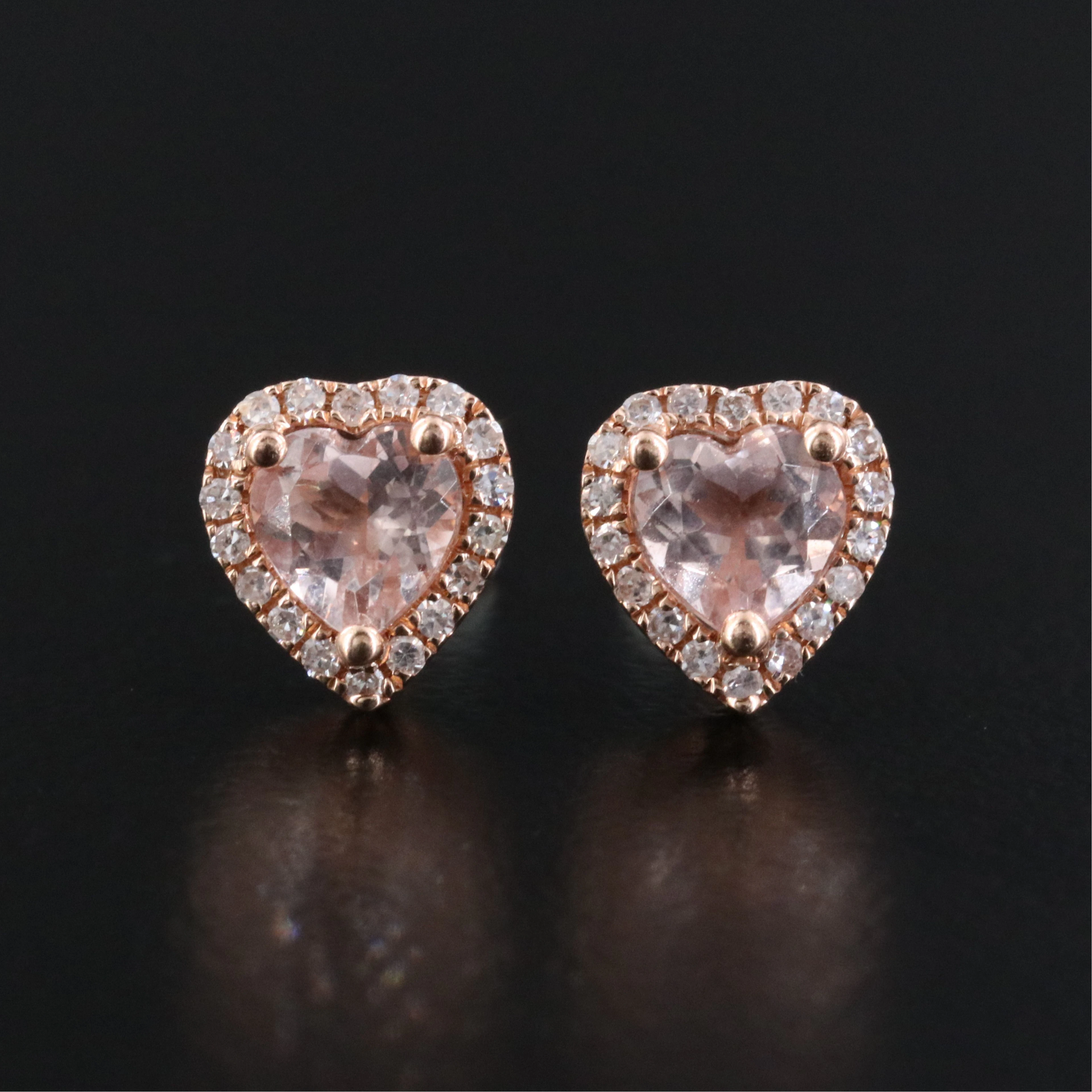 14K Rose Gold Morganite and Diamond Stud Earrings