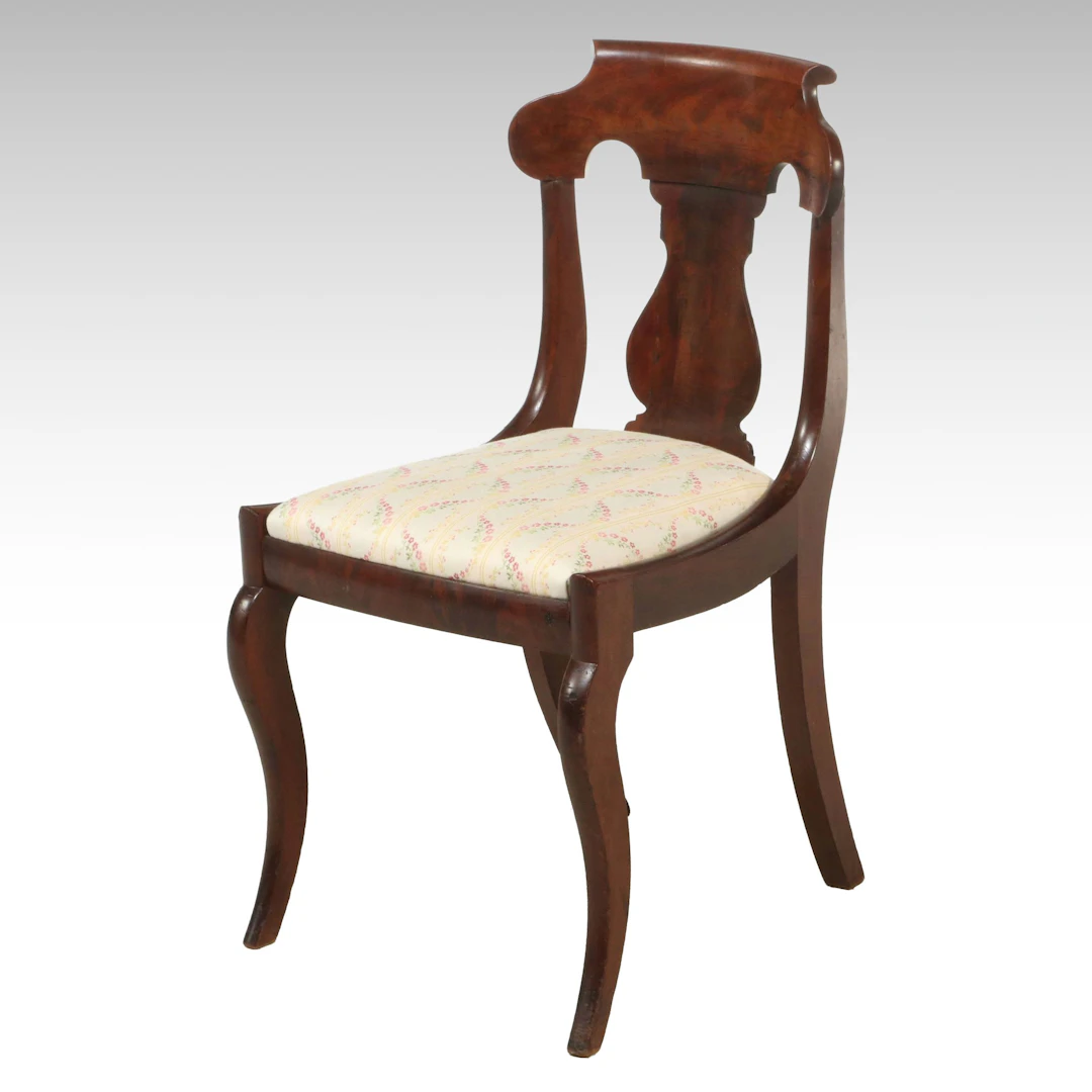 American Classical Mahogany and Custom-Upholstered Side Chair, Mid-19th Century