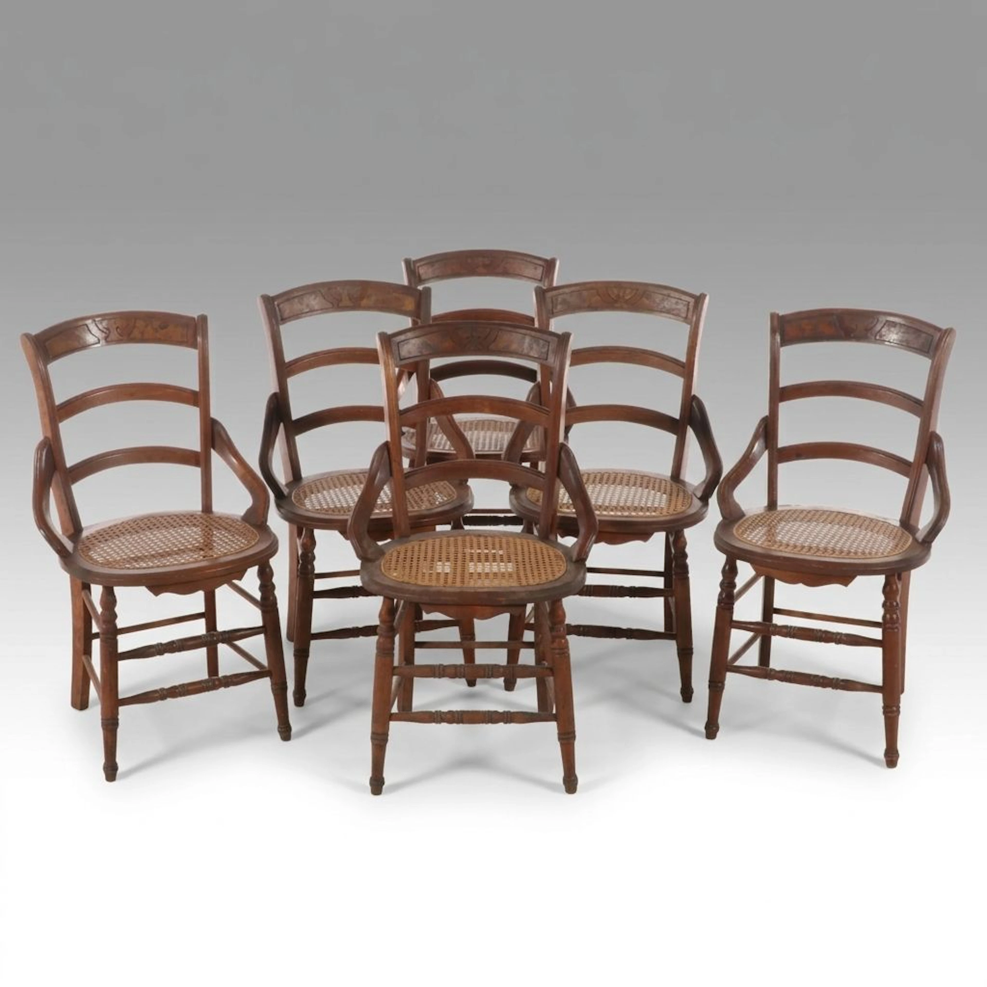 Set of Victorian Walnut Side Chairs with Caned Seats